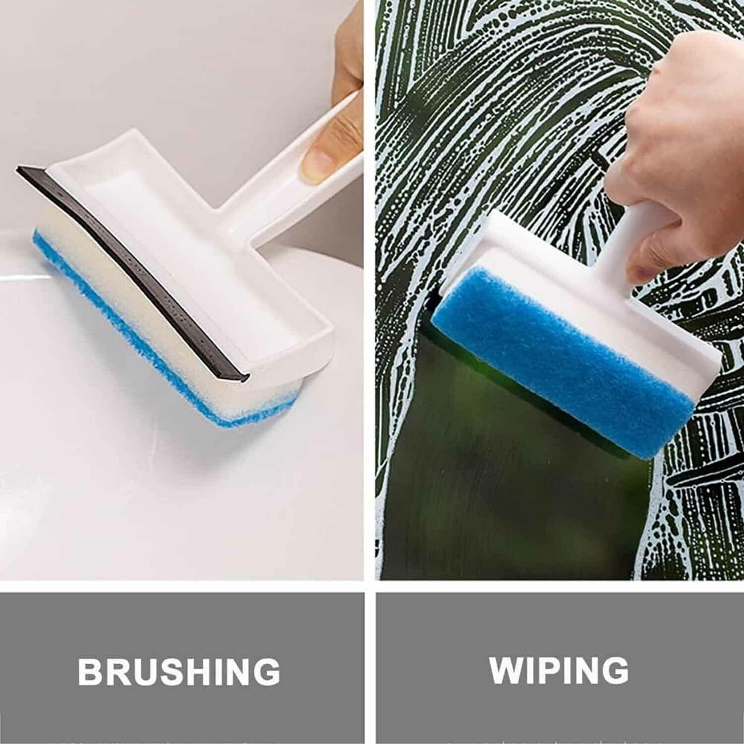 7602 2 in 1 Glass Wiper Cleaning Brush Mirror Grout Tile Cleaner Washing Pot Brush Double-Sided Glass Wipe Bathroom Wiper Window Glass Wiper Eshaan Traders