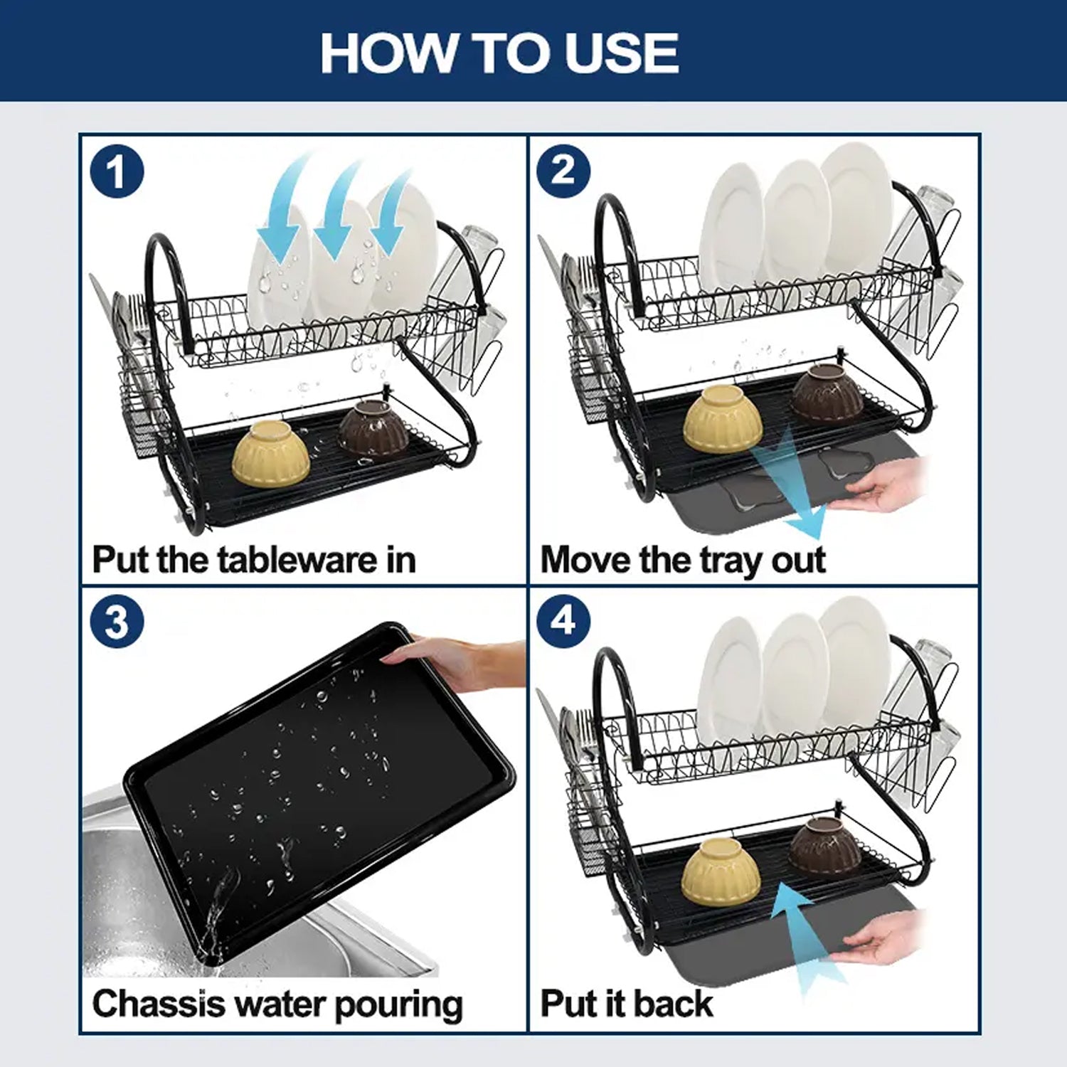 5950 2 Tier Dish Drying Rack Stainless Steel Large Dish Plate Rack Metal Strainer Dryer Racks Two Tier Dishes Drainer and Drain Tray with Utensil Eshaan Traders