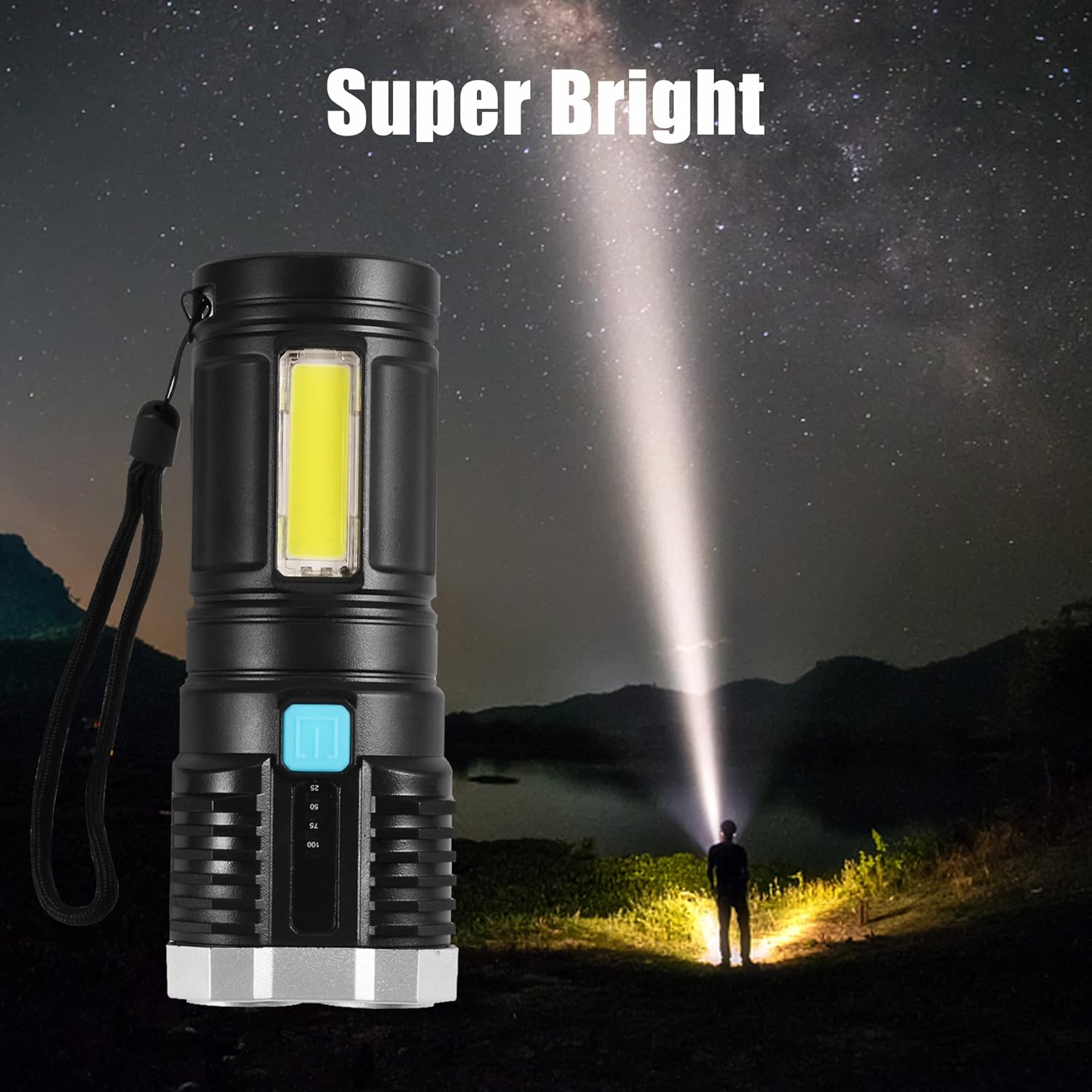 9370 Multifunctional Strong 4 LED Torch Light, Portable Rechargeable Flashlight Long Distance Beam Range 800 Lumens COB Light 4 Mode Emergency for Hiking, Walking, Camping (4 LED Torch) Eshaan Traders