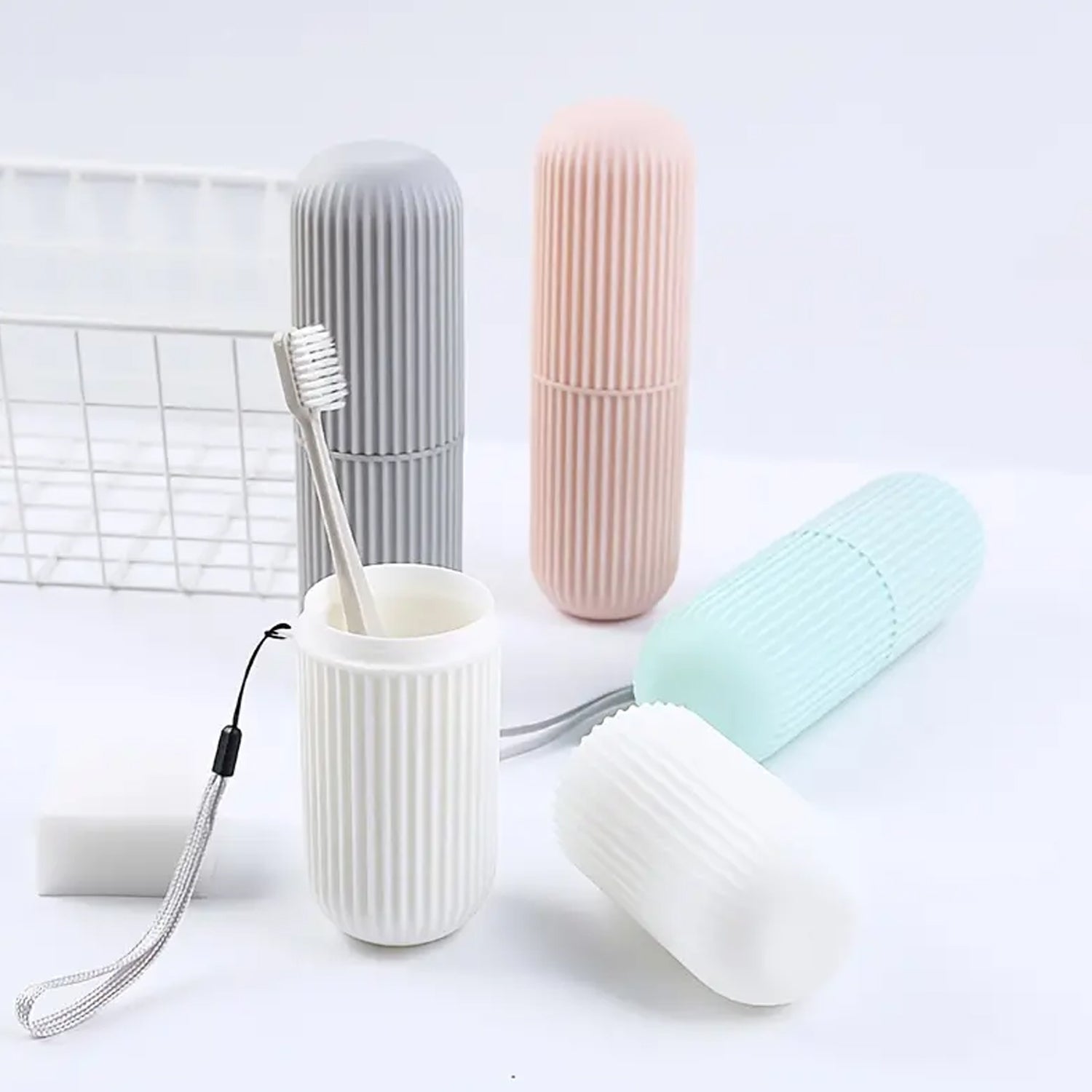 0308 Travel Toothbrush Holder, Portable Toothbrush Case for Traveling, Camping, Capsule Shape Travel Toothbrush Toothpaste Case Holder Portable Toothbrush Storage Plastic Toothbrush Holder With Rope and Brush Eshaan Traders