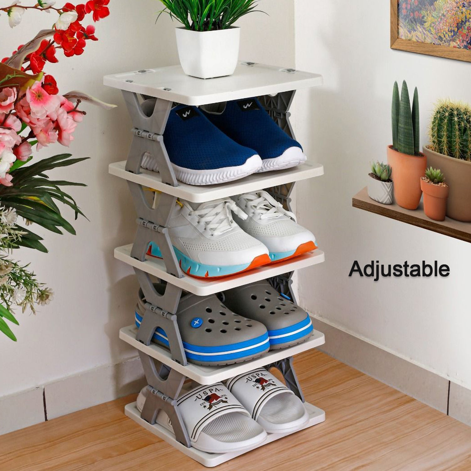 9097 Smart Shoe Rack with 6 Layer Shoes Stand Multifunctional Entryway Foldable & Collapsible Door Shoe Rack Free Standing Heavy Duty Plastic Shoe Shelf Storage Organizer Narrow Footwear Home (Mix Color ) Eshaan Traders