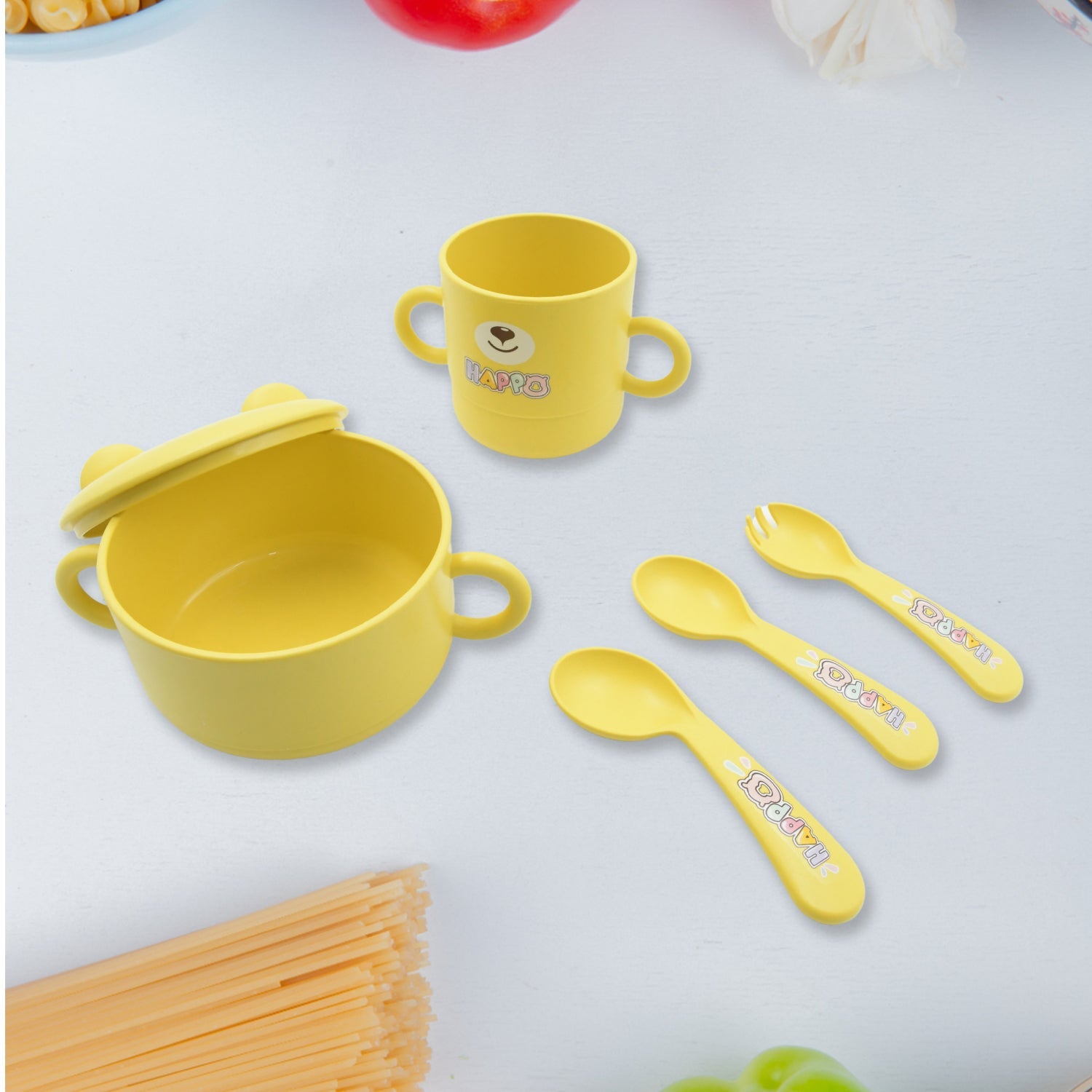 Baby Feeding Set for Kids and Toddlers,Children Children Dinnerware Set - Bamboo Fibre Feeding Set for Kids, Cartoon Design Plate, Cup, Spoon, Fork and Chopsticks, Tableware Cutlery for Kids Microwave & Dishwasher Safe (7 Pcs Set) Eshaan Traders