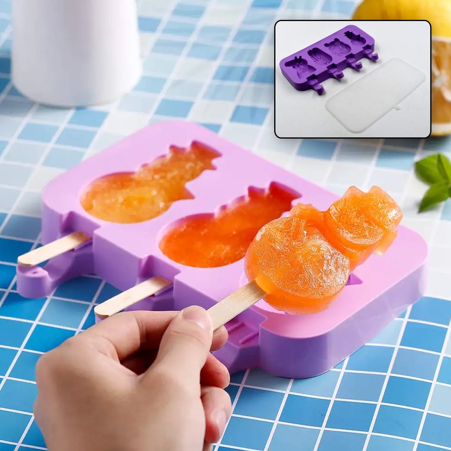 5949 Silicone Popsicle Molds Ice Cream Pop Molds 4 Cavities with Lids 50 Pack Sticks for Kids Ice cube Maker Easy Release Eshaan Traders