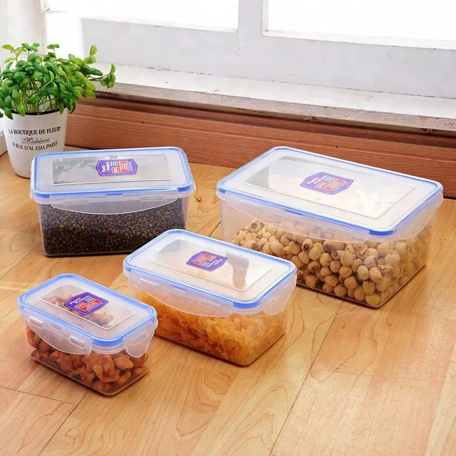 5498 Kitchen Containers Set, Fridge Storage Boxes, Plastic Containers for Kitchen Organizer, Kitchen Accessories Items for Storage Organizer, Snap-Seal (lunch box/storage organizer) (5 Ps Set) Eshaan Traders