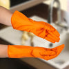 0621 Multipurpose Rubber Reusable Cleaning Gloves, Reusable Rubber Hand Gloves I Latex Safety Gloves I for Washing I Cleaning Kitchen I Gardening I Sanitation I Wet and Dry Use Orange Gloves (1 Pair 40 Gm) Eshaan Traders