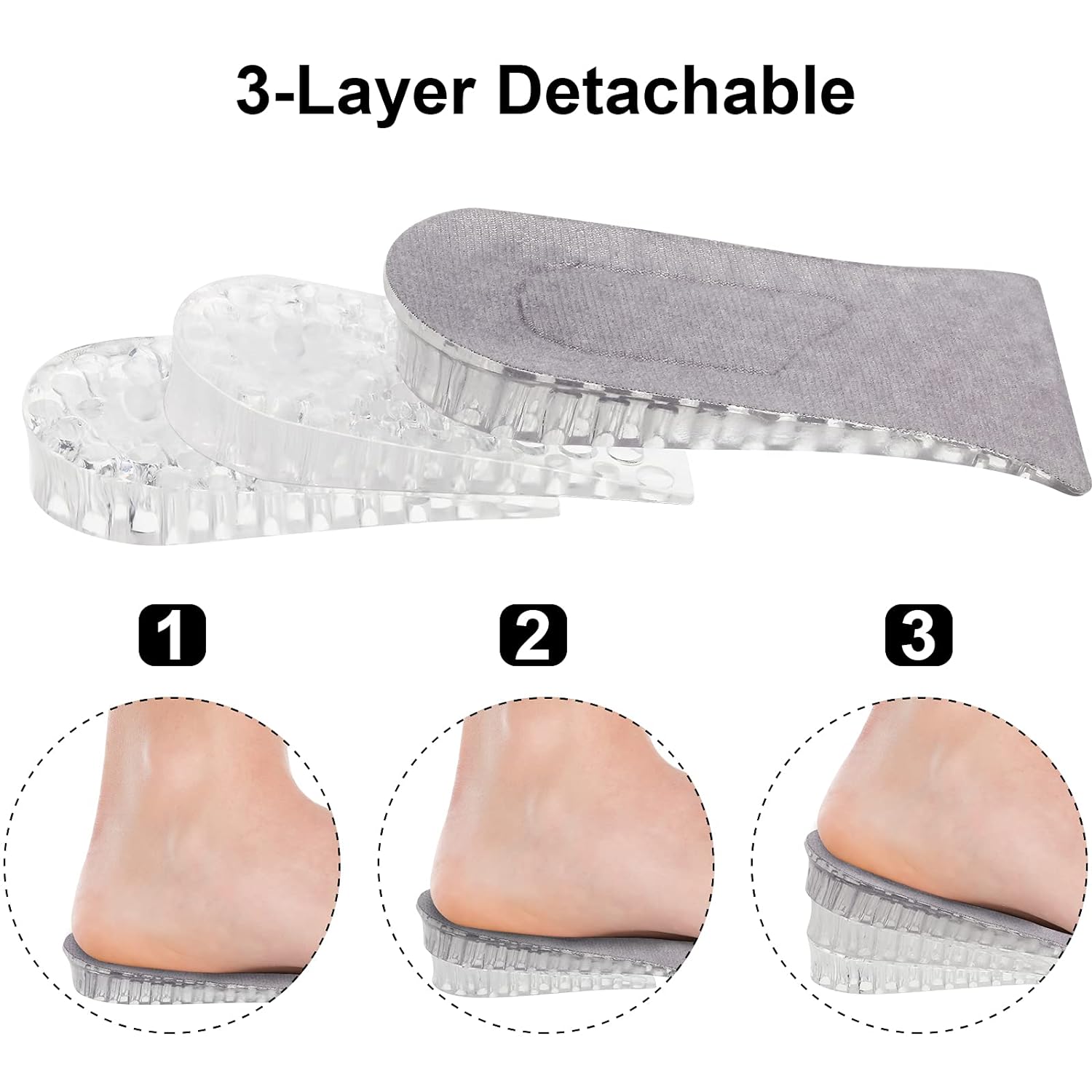 4151 2 Pairs Heel Lift Inserts Height Increase Insole Invisible Heightening Insole Sillicone 3-Layer Heel Support Insoles Height-Adjustable Shoe Pads Foot Cushion for Shoes Eshaan Traders