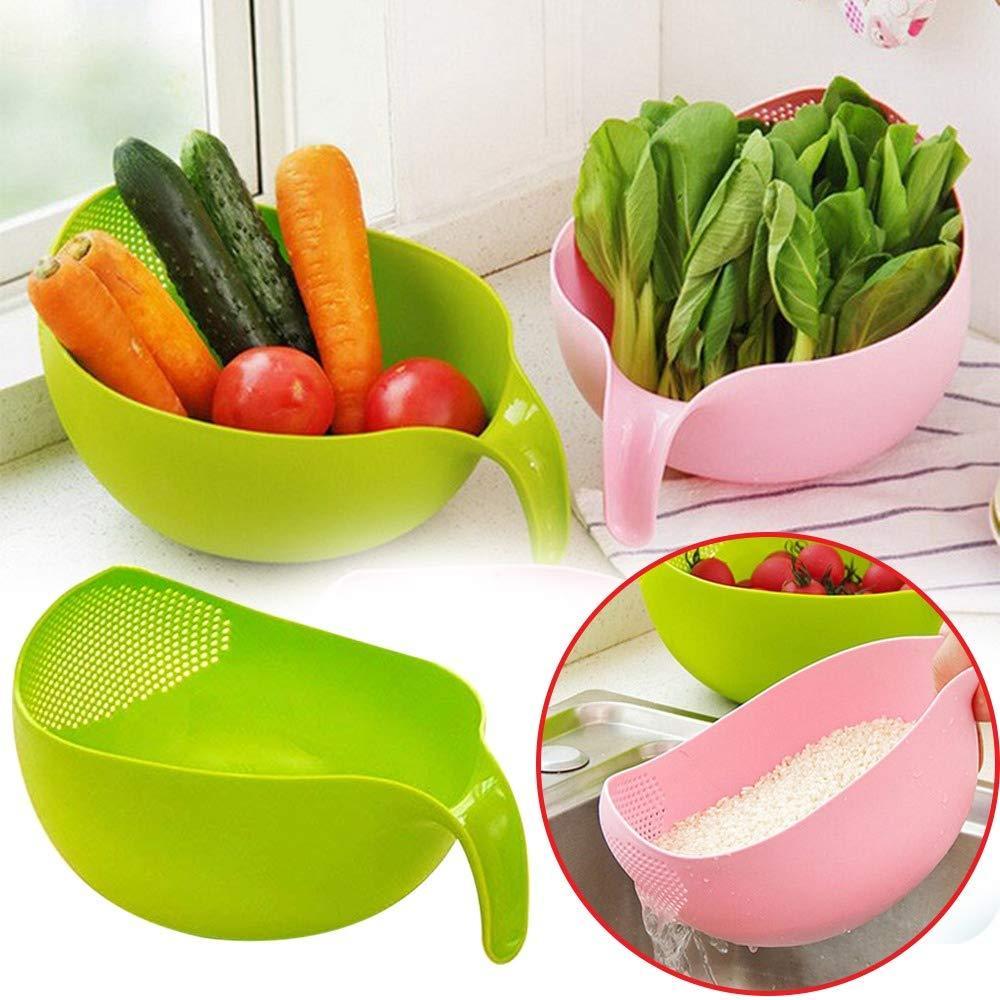 2068 Plastic Rice Bowl/Food Strainer Thick Drain Basket with Handle for Rice, Vegetable & Fruit (set of 3pcs) DeoDap