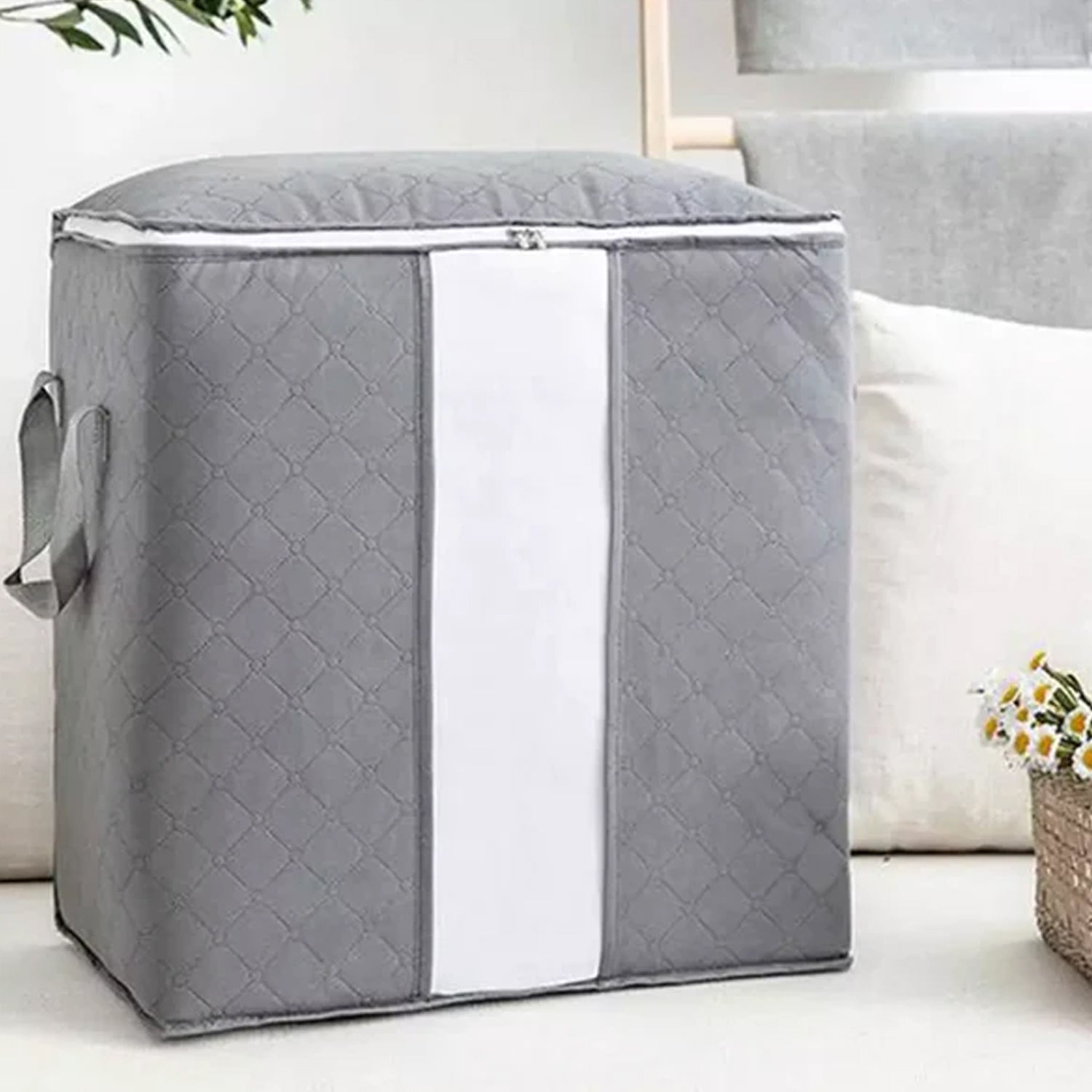 6262 Storage bag with Zipper and Space Saver Comforter bag, Pillow, Quilt, Bedding, Clothes, Blanket Storage Organizer Bag with Large Clear Window and Carry Handles for Closet. Eshaan Traders