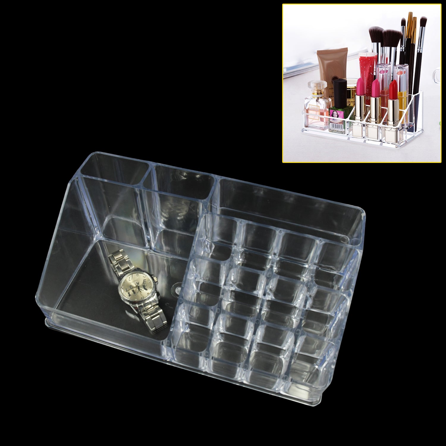 6282 16 Compartment Cosmetic Makeup Jewellery Lipstick Storage Organiser Box, Cosmetic Storage Box Make-up Lipstick Organizer / Lipstick Holder Case  Transparent Eshaan Traders