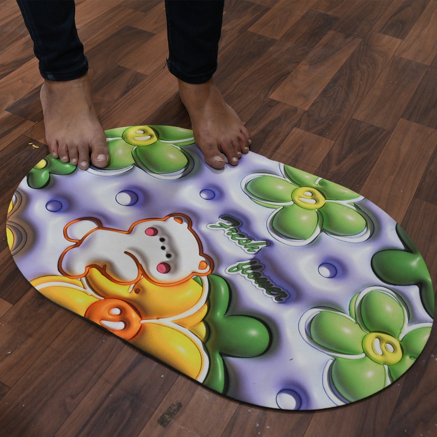 4598  3D Visual Anti-Slip Absorbent Mat New Soft Super Absorbent Floor Mats, Cute Flowers Shower Drying Bathroom Mat Eshaan Traders