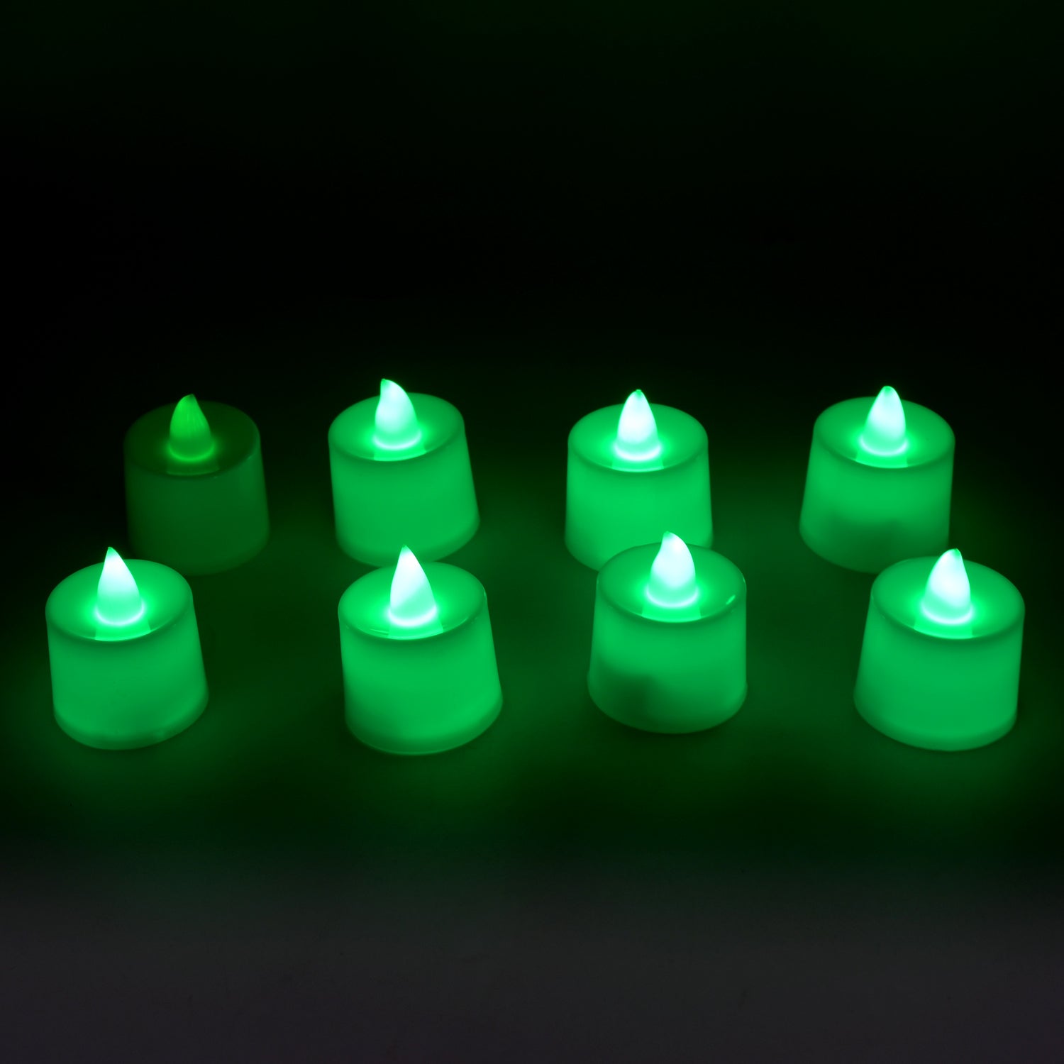 6635a GREEN FLAMELESS LED TEALIGHTS, SMOKELESS PLASTIC DECORATIVE CANDLES - LED TEA LIGHT CANDLE FOR HOME DECORATION (PACK OF 8) Eshaan Traders