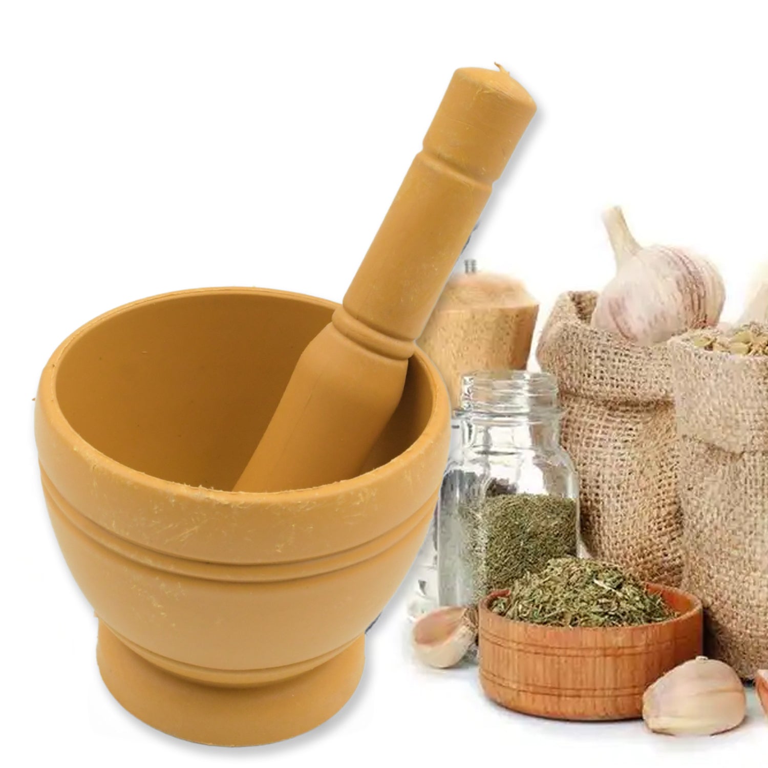 7193  Mortar and Pestle Set for Spices, Okhli Masher, Khalbatta, Kharal, Mixer, Natural & Traditional Grinder and Musal, Well Design for Kitchen, Home, Herb Eshaan Traders