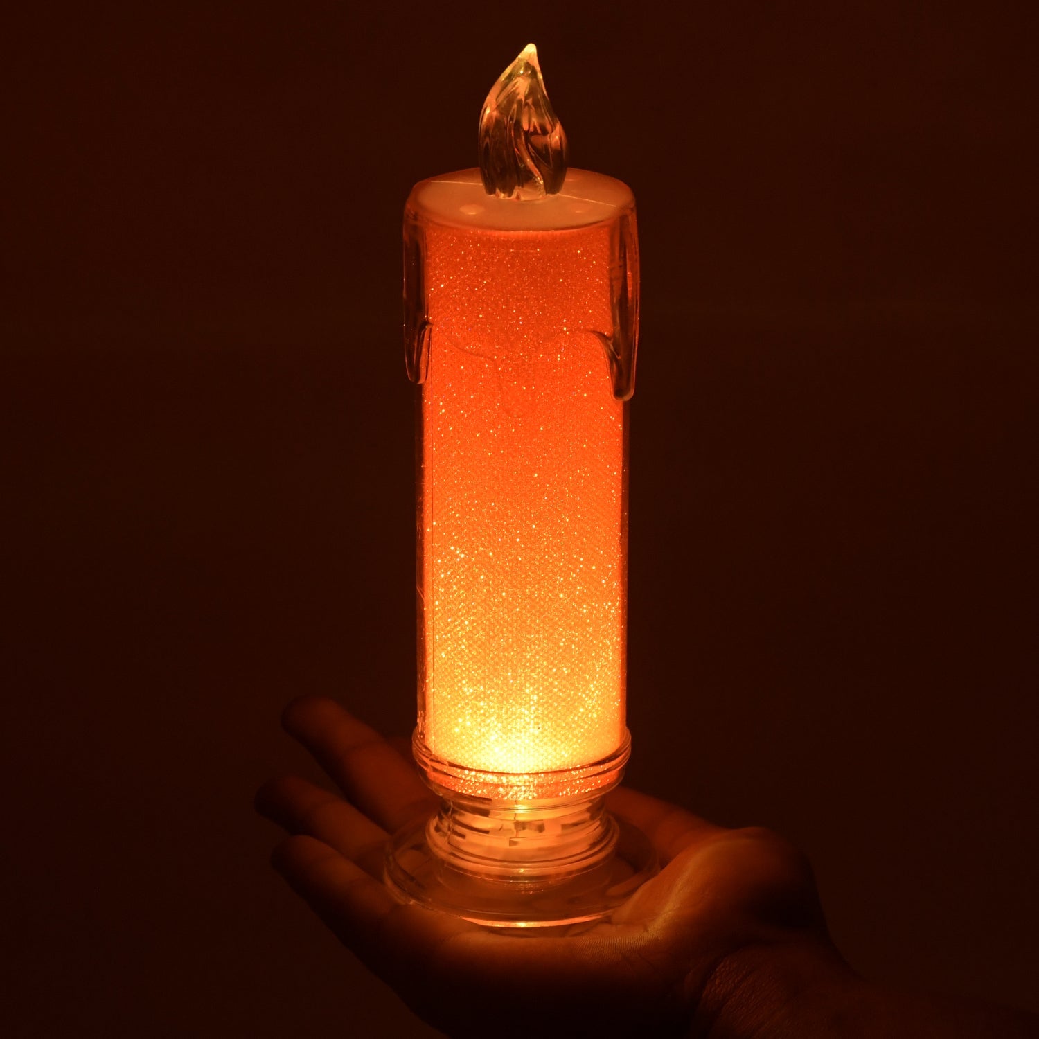 8438 Red LED Flameless Candles Battery Operated Pillar Candles Flickering Realistic Decorative Lamp Votive Transparent Flameless Ornament Tea Party Decorations for Hotel, Scene,Home Decor, Restaurant, Diwali Decoration Candle Crystal Lamp (1 Pc) Eshaan Traders