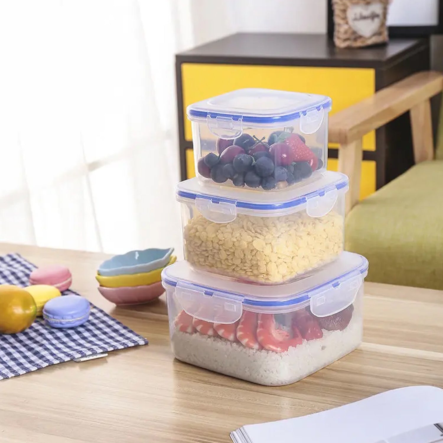 5496  Kitchen Storage Container Set with Food Grade Plastic and Air Seal Lock Lid for Storage of Grocery, Spices, Dry fruits Use For Home, Office, Restaurant, Canteens (3 Piece Set) Eshaan Traders