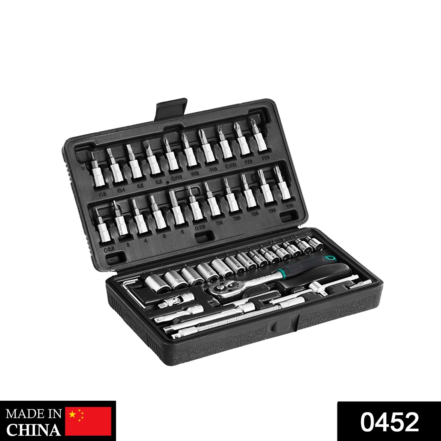 0452 -46pcsMetal 1 / 4" Socket Set (Black, 46pcs) Eshaan Traders