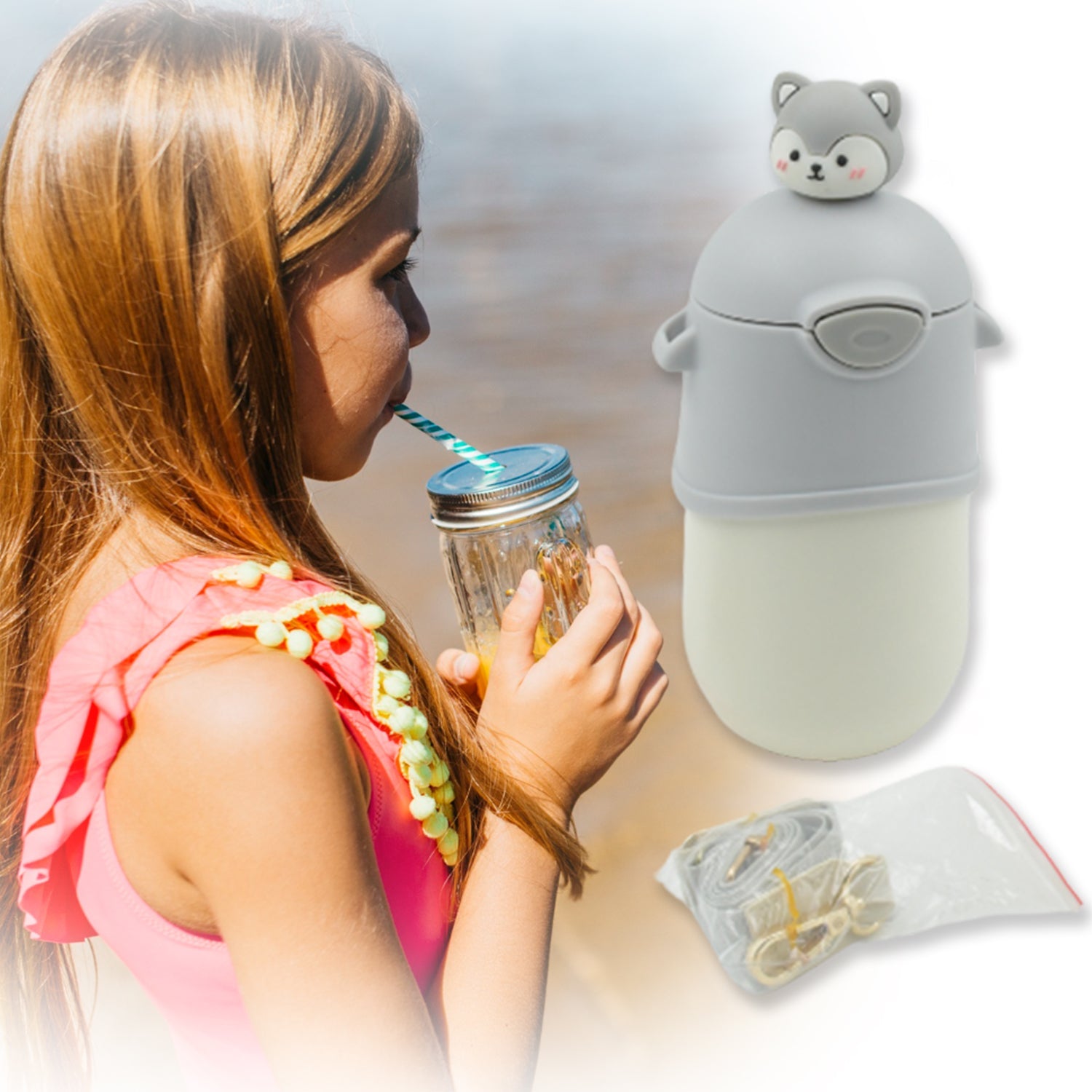 6685 Water Bottle 500ml With Dori and Hook Easy to Carry & Straw Cartoon Vacuum Flask Thermal Stainless Steel Portable Sealed Bear Water Bottle for Gifts Water Bottle for Gifts for Outdoor/ Office/Gym/School (500 MlL) Eshaan Traders