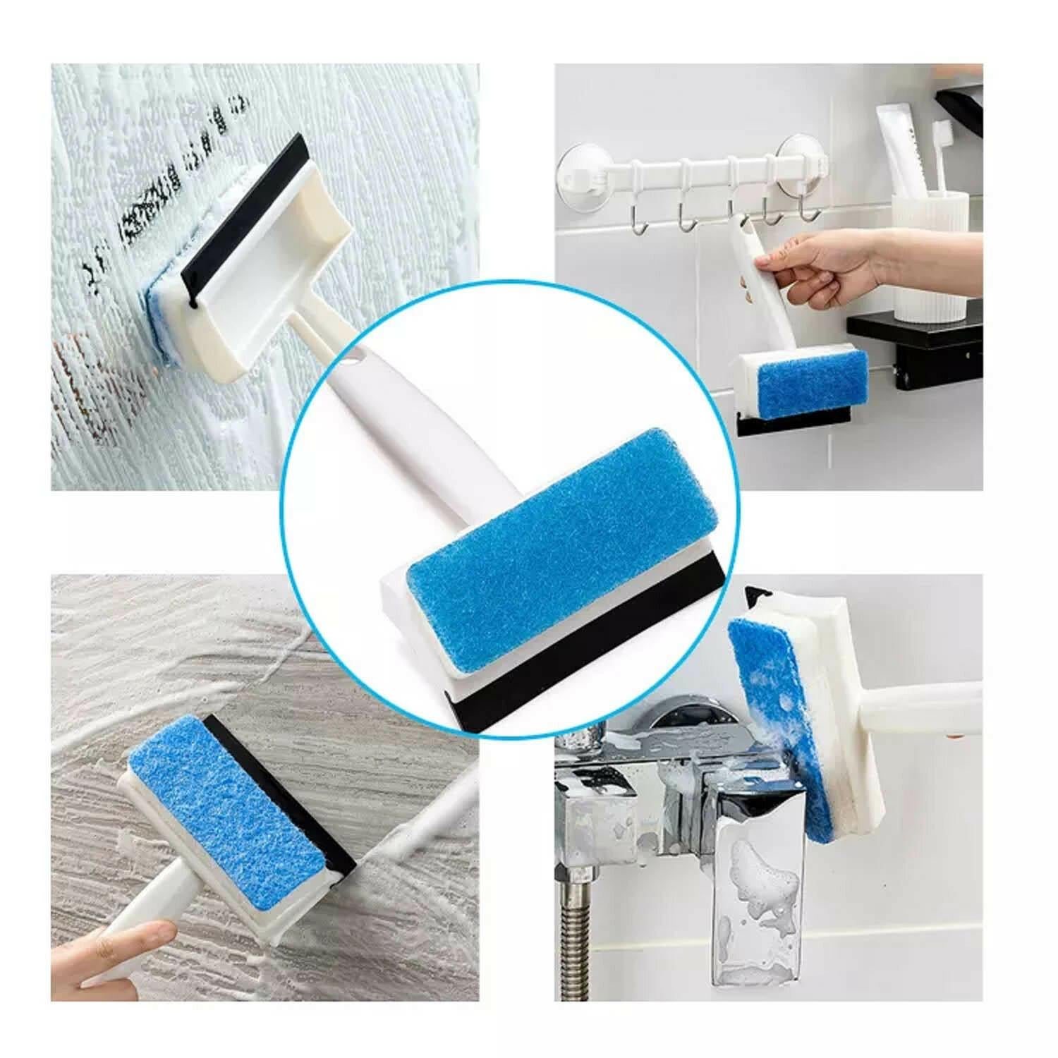 7602 2 in 1 Glass Wiper Cleaning Brush Mirror Grout Tile Cleaner Washing Pot Brush Double-Sided Glass Wipe Bathroom Wiper Window Glass Wiper Eshaan Traders