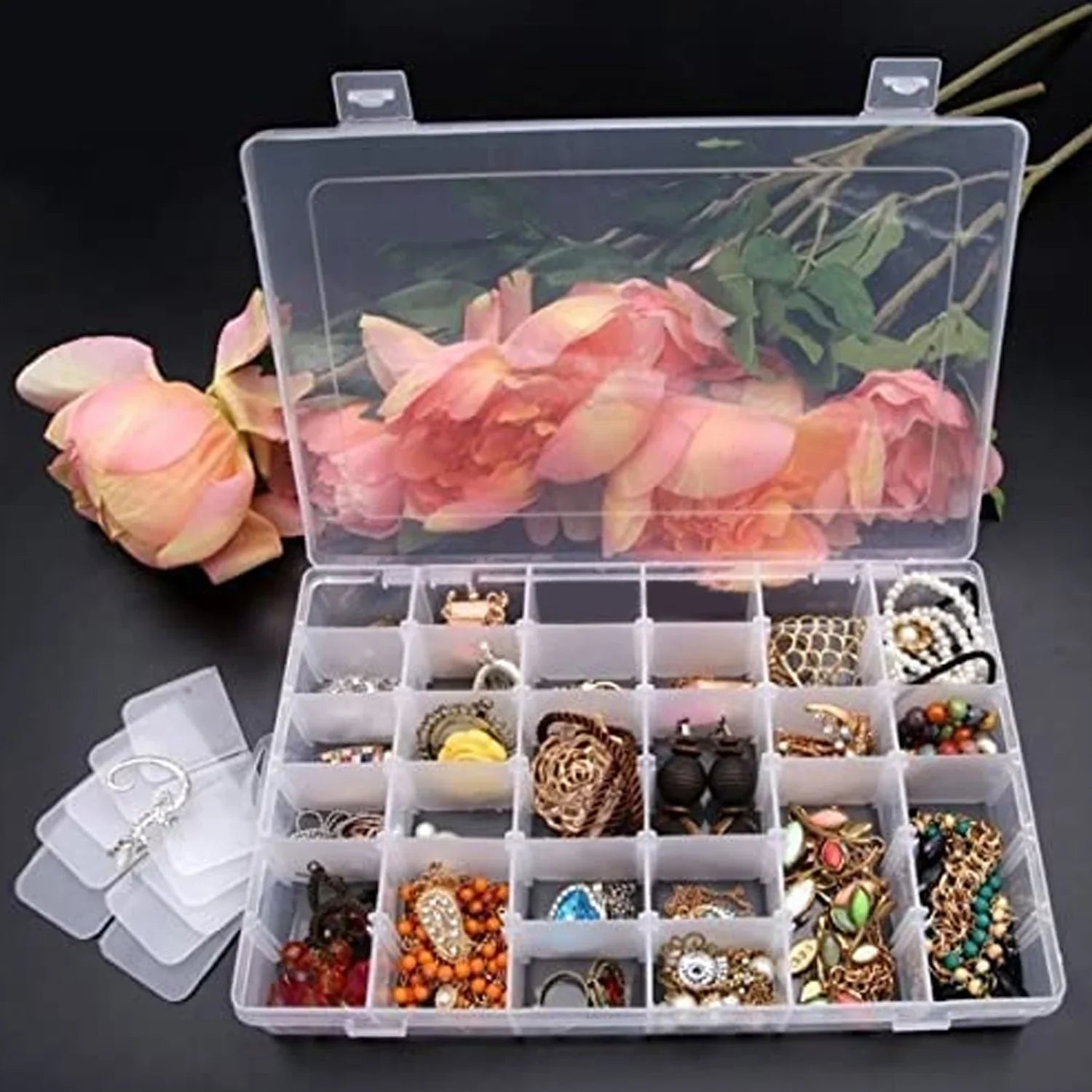 7673a 36 Grids Clear Plastic Organizer Jewelry Storage Box with Adjustable Dividers, Transparent Organizer Box (1pc) Eshaan Traders