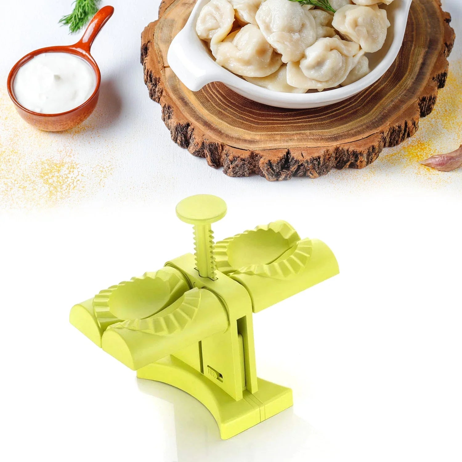 5300b DUMPLING MAKER MOLD,DOUBLE HEAD DUMPLING MOLD WRAP TWO AT A ONE TIME,HOUSEHOLD DUMPLING MAKER MOULD,EASY-TOOL FOR MAKING DUMPLINGS,DUMPLING PRESS MOLD KITCHEN ACCESSORIES (Brown Box) Eshaan Traders