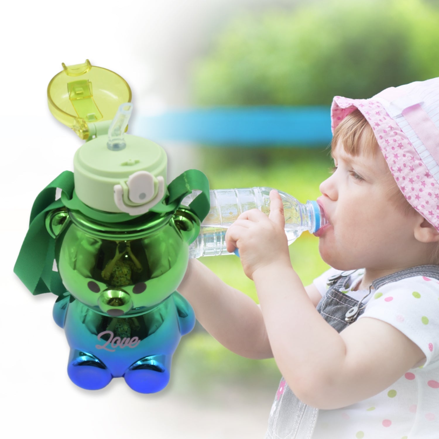 12548  Cute Plastic Water Bottle, with adjustable shoulder strap and stickers, portable drinking cup Water Bottle For Kids | Water Bottle | Return Gift For Kids | Water Bottle With Straw | School Water Bottle (1 Pc) Eshaan Traders