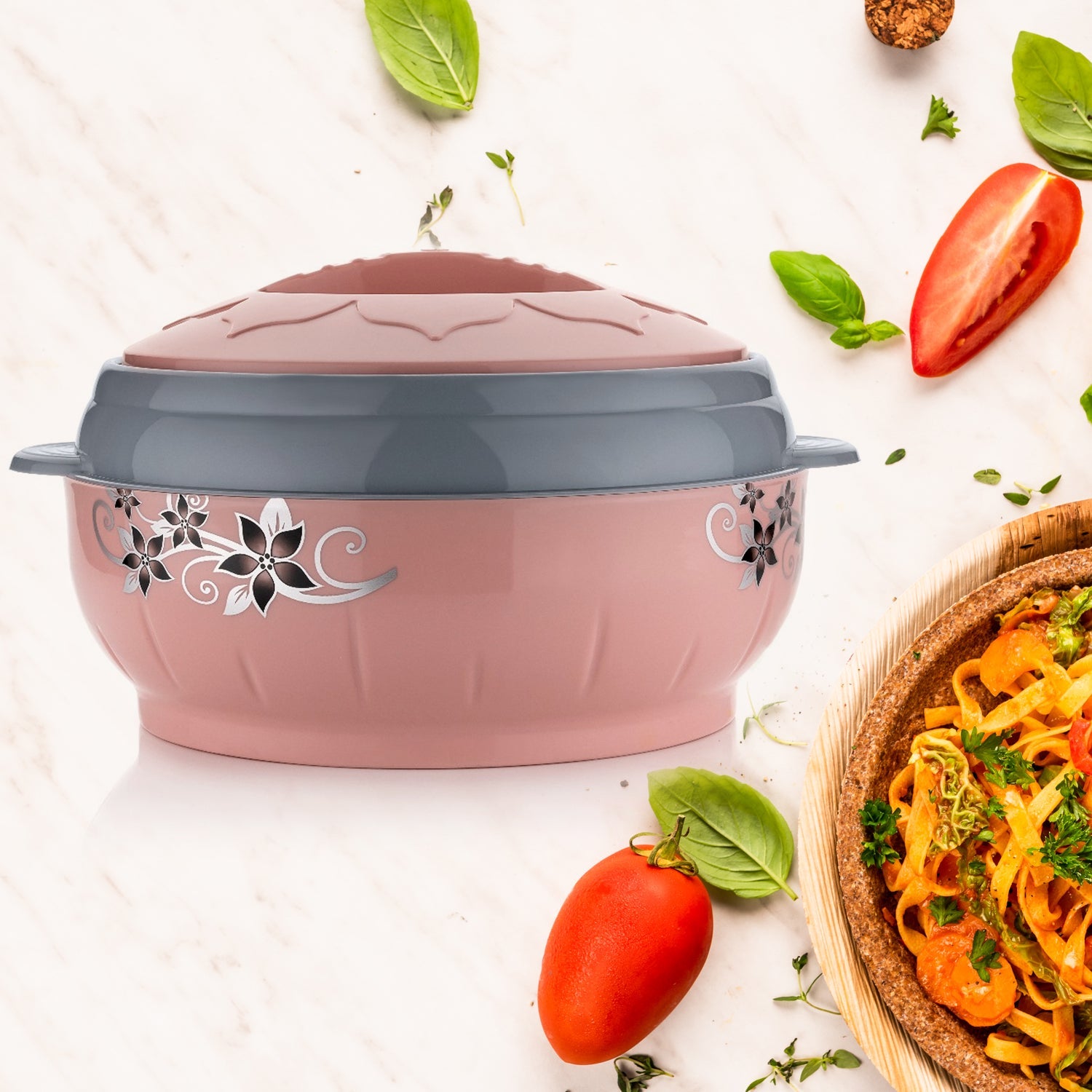 5788 High Quality Steel Casserole Box for Food Searving Inner Steel Insulated Casserole Hot Pot Flowers Printed Chapati Box for Roti Kitchen (Approx 4500 ml) Eshaan Traders