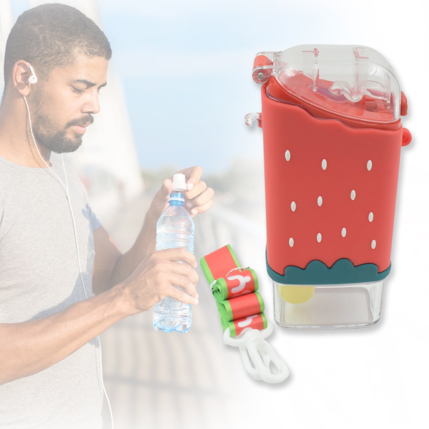 12555 Portable Cute Water Bottle for Kids, Unique Ice Cream Shape water cup, Popsicle Shaped Plastic Kettle with Straw, Adjustable Shoulder Strap, BPA free, Leakproof (300 ML) Eshaan Traders