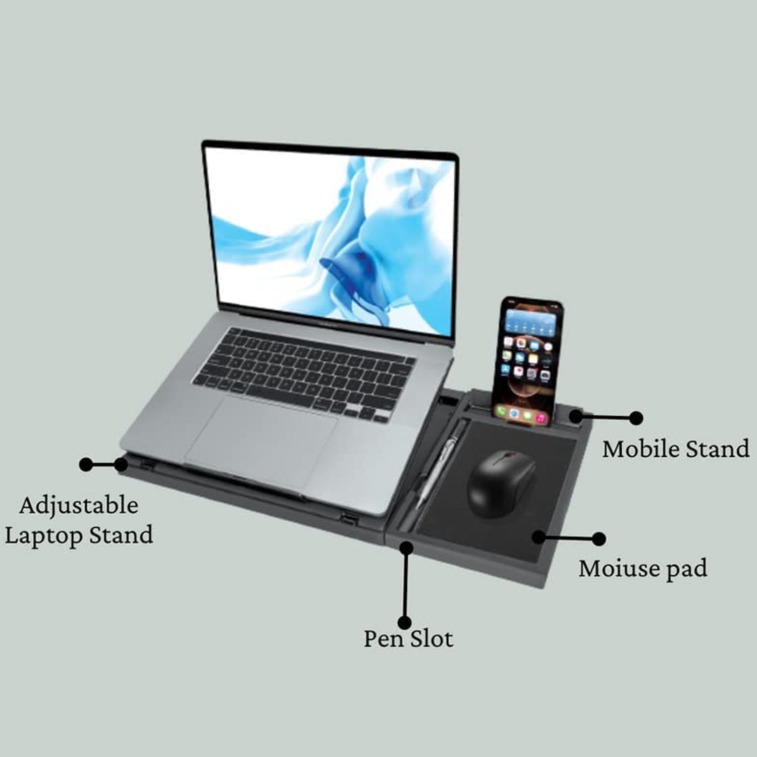 1229 Laptop Stand Suitable Portable Foldable Compatible with MacBook Notebook Tablet Tray Desk Table Book with Free Phone Stand Eshaan Traders