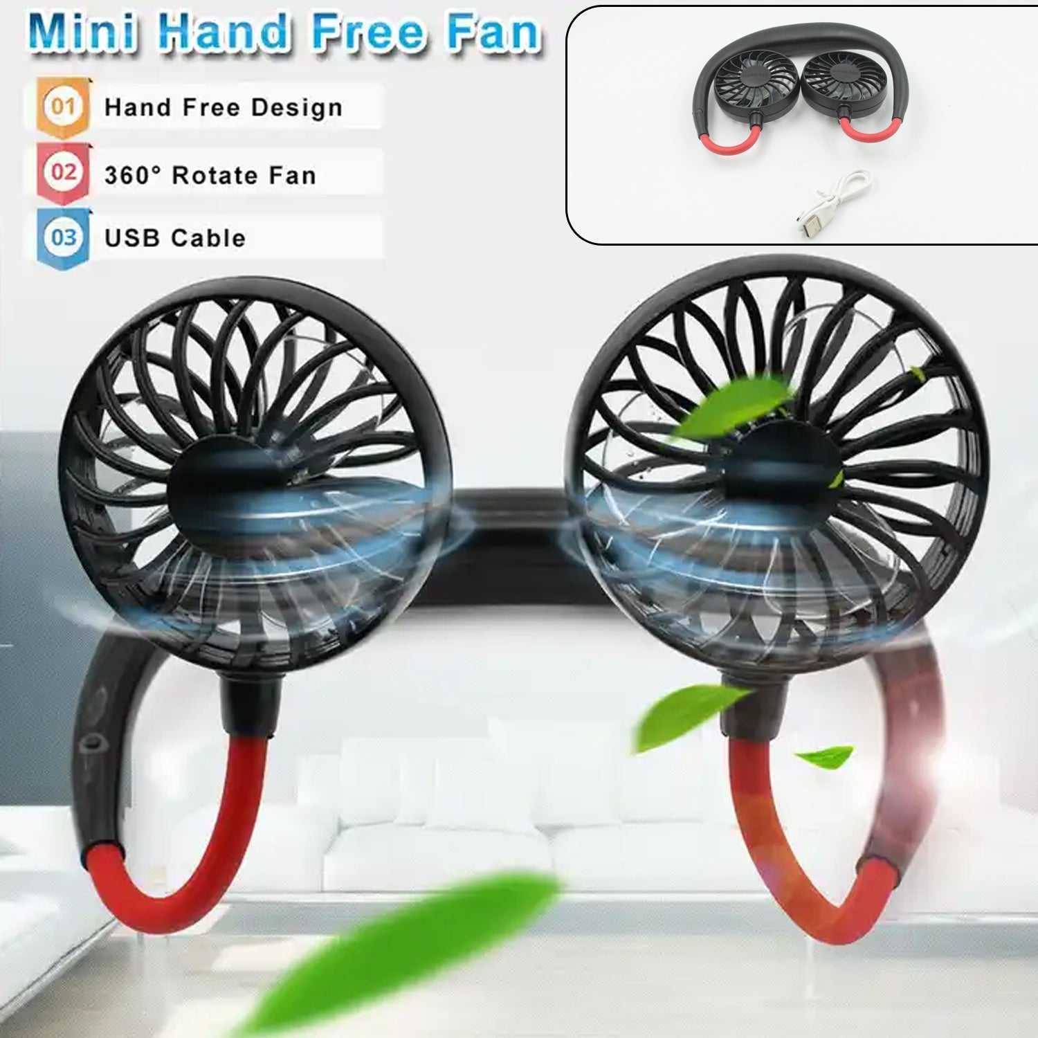 4305 Hand Free Personal Fan - Portable USB Battery Rechargeable Mini Fan - Headphone Design Wearable Neckband Fan Necklance Fan Cooler Fan for Home, Sport, Camping, Beach, Travel, Office Eshaan Traders