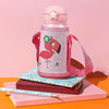 Love Baby Cute Animals Prints Kids Bottle Sipper for HOT N Cold Water, Milk, Juice with Bottle Cover, Cup, Zip Pocket & Straw to Keep Things Orange Green Pink Colors for Outdoor/ Office/Gym/School (600 ML) Eshaan Traders