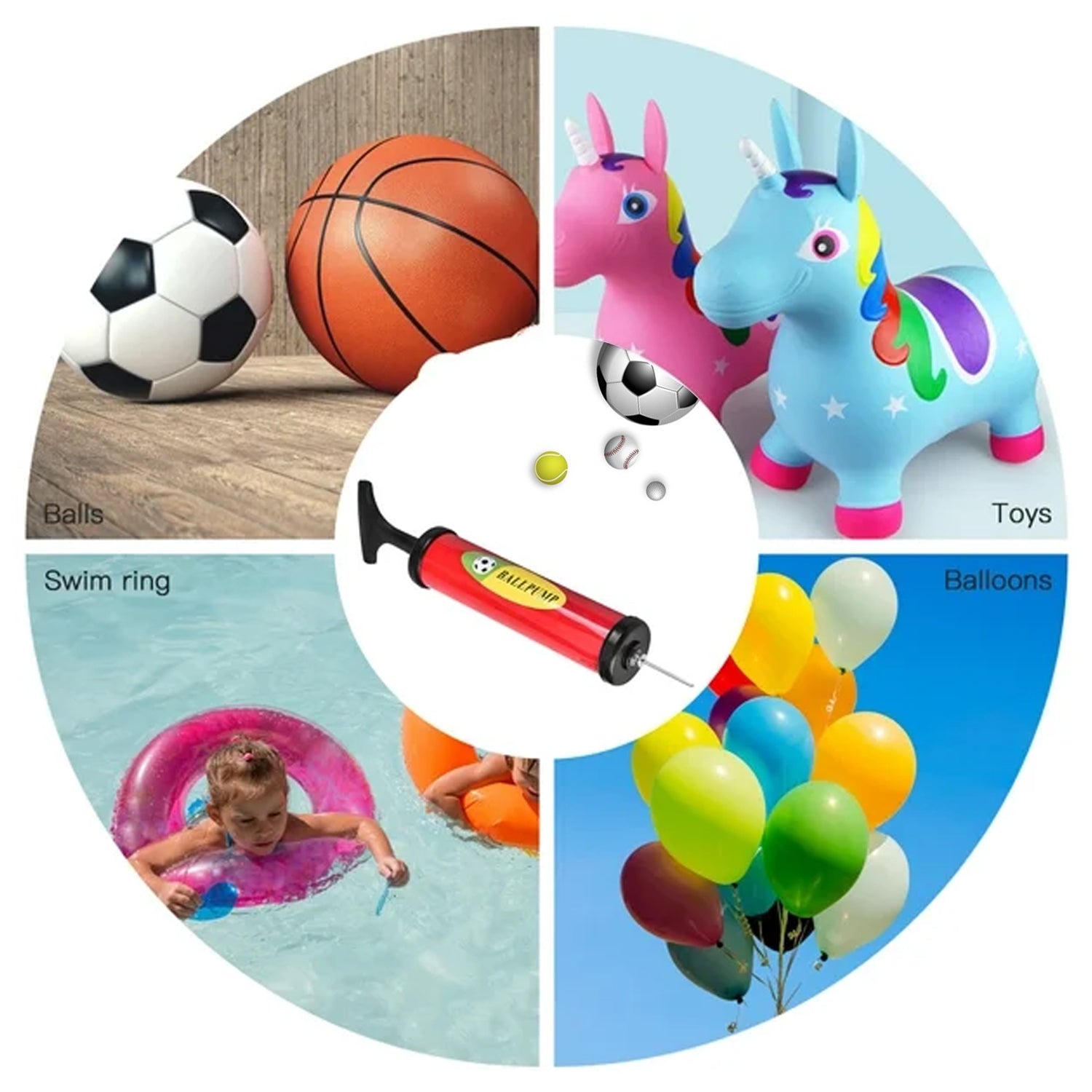 Inflator Air Ball Pump Soft Bouncing Ball Development Kids Toy, Sports Plastic Pump for Soccer, Basketball, Football, Volleyball Ball (24 CM & 33.5 Cm) Eshaan Traders