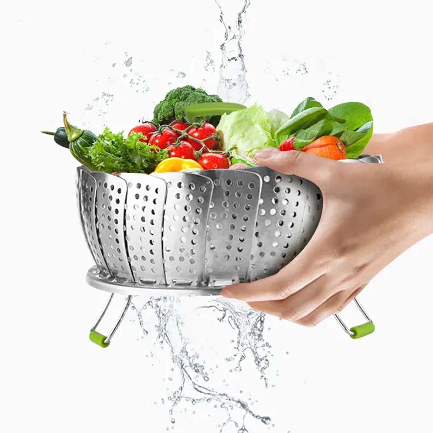 5350 Steel Vegetable Steamer Unique Design Foldable Steamer For Fish Seafood Cooking DeoDap