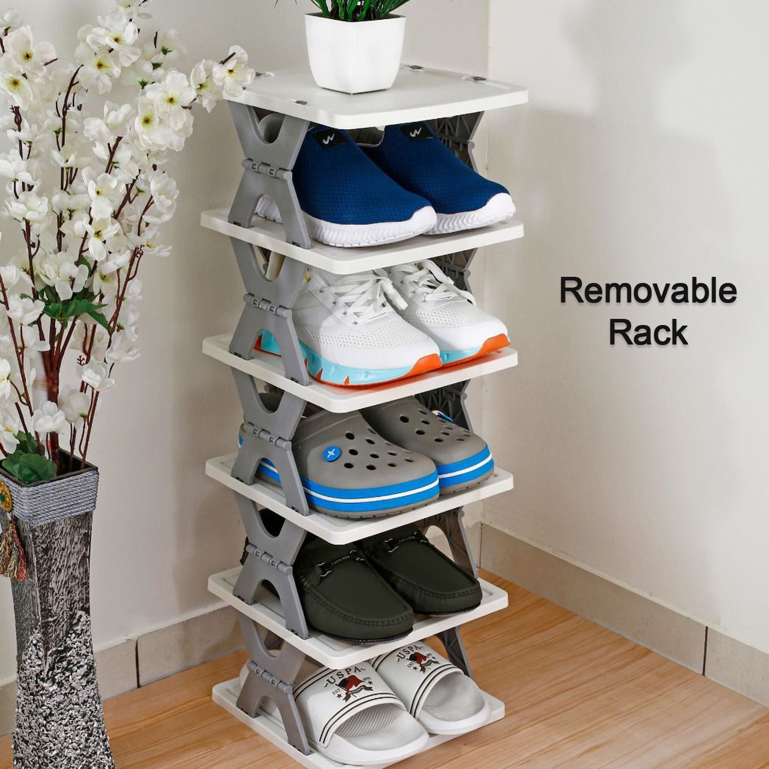 9098  SMART SHOE RACK WITH 8 LAYER SHOES STAND MULTIFUNCTIONAL ENTRYWAY FOLDABLE & COLLAPSIBLE DOOR SHOE RACK FREE STANDING HEAVY DUTY PLASTIC SHOE SHELF STORAGE ORGANIZER NARROW FOOTWEAR HOME Eshaan Traders