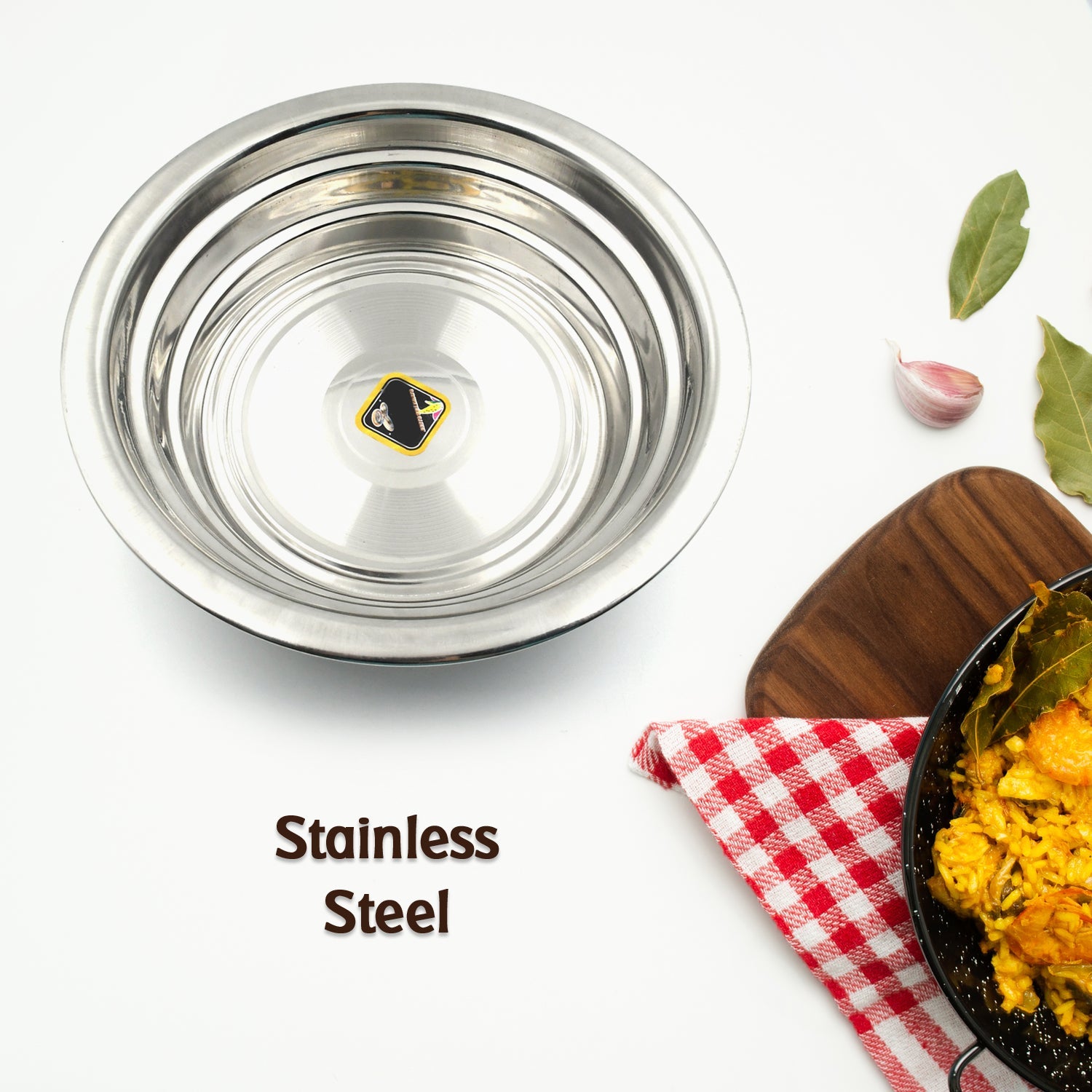 3348 Multipurpose Stainless Steel Bowl/ Plate Stainless Steel Snacks Serving Bowl/Plate| Set of 1 Small Bowl/Plate| 20 cm| Design Steel Plate| Steel Deep Plate Breakfast Serving Plate| Steel Halwa Plate For  Kitchen Tool (1 Pc) Eshaan Traders