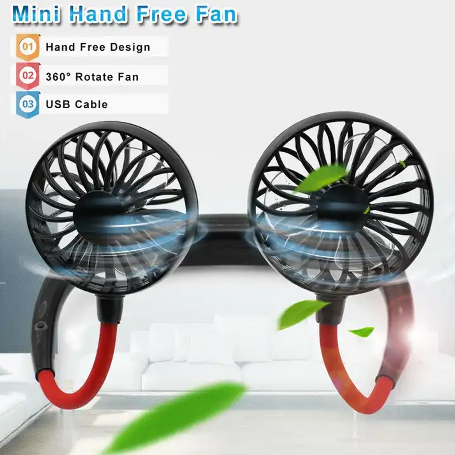 0867 Hand Free Personal Fan - Portable USB Battery Rechargeable With Battery Comaprtment Mini Fan - Headphone Design Wearable Neckband Fan Necklance Fan Cooler Fan for Home, Sport, Camping, Beach, Travel, Office (Battery Not Included) Eshaan Traders