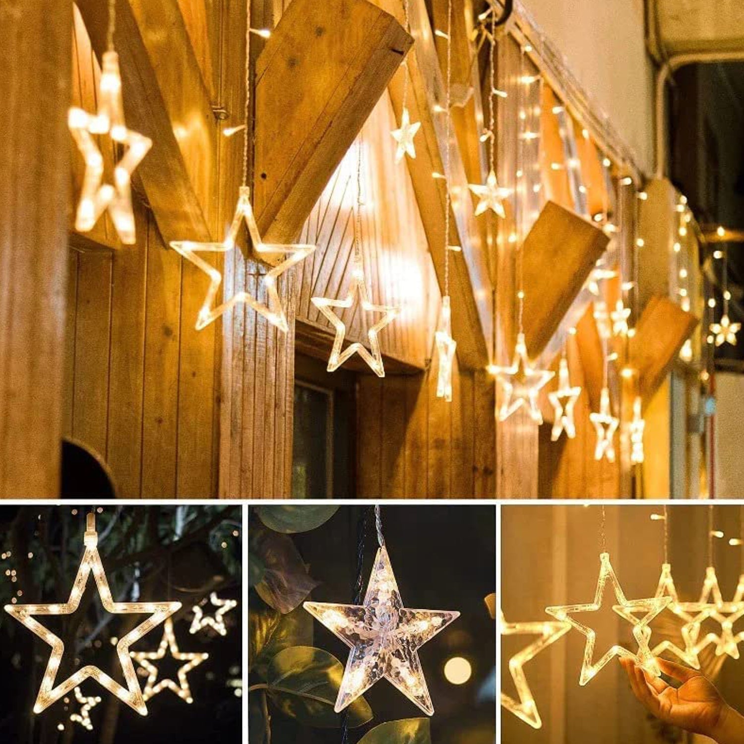 1278 12 STARS CURTAIN STRING LIGHTS, WINDOW CURTAIN LIGHTS WITH 8 FLASHING MODES DECORATION FOR FESTIVALS Eshaan Traders