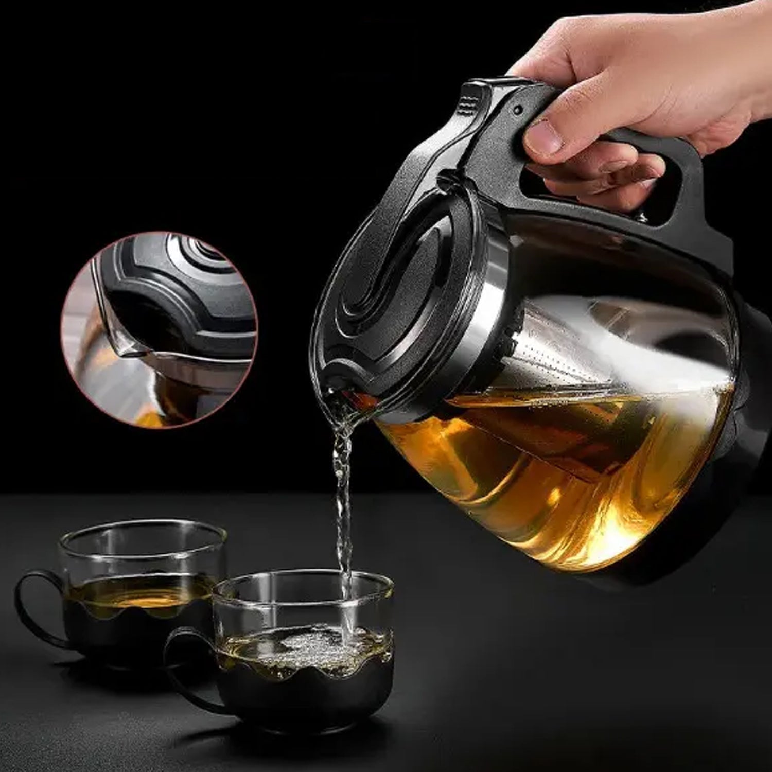 5886 Flame Proof Glass Kettle & Cup  Set With Stainer High Quality Kettle Set For Home & Cafe Use  (4 Cup & 1 Kettle) (24 Pc Moq) Eshaan Traders