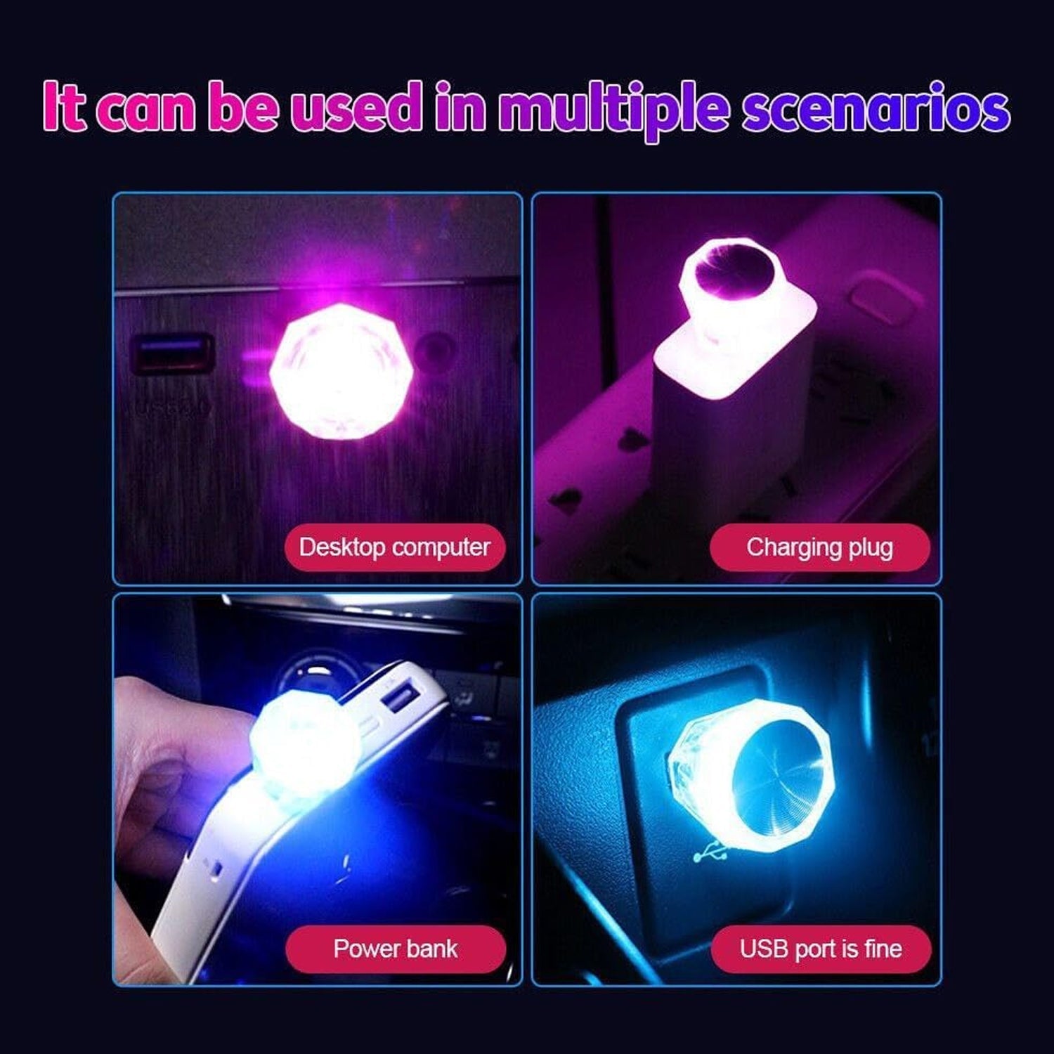 6819  Mix Color Diamond Shape Car Mini USB LED Environmental Lights for Car and Home Decoration Led Light, Mini USB LED Night Lights Car Interior Atmosphere Lamp Car light(white-Color) Eshaan Traders