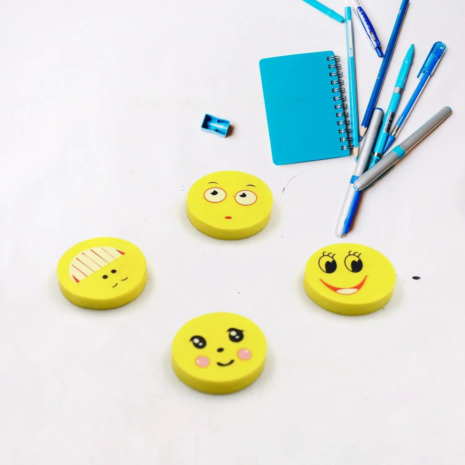 4564 Cute Smile Emoji Erasers, Cute Smile Face Rubber Eraser Dentist Dental Clinic School Kid for School Going Kids/Birthday Party Return Gift Set (4pc Set) Eshaan Traders