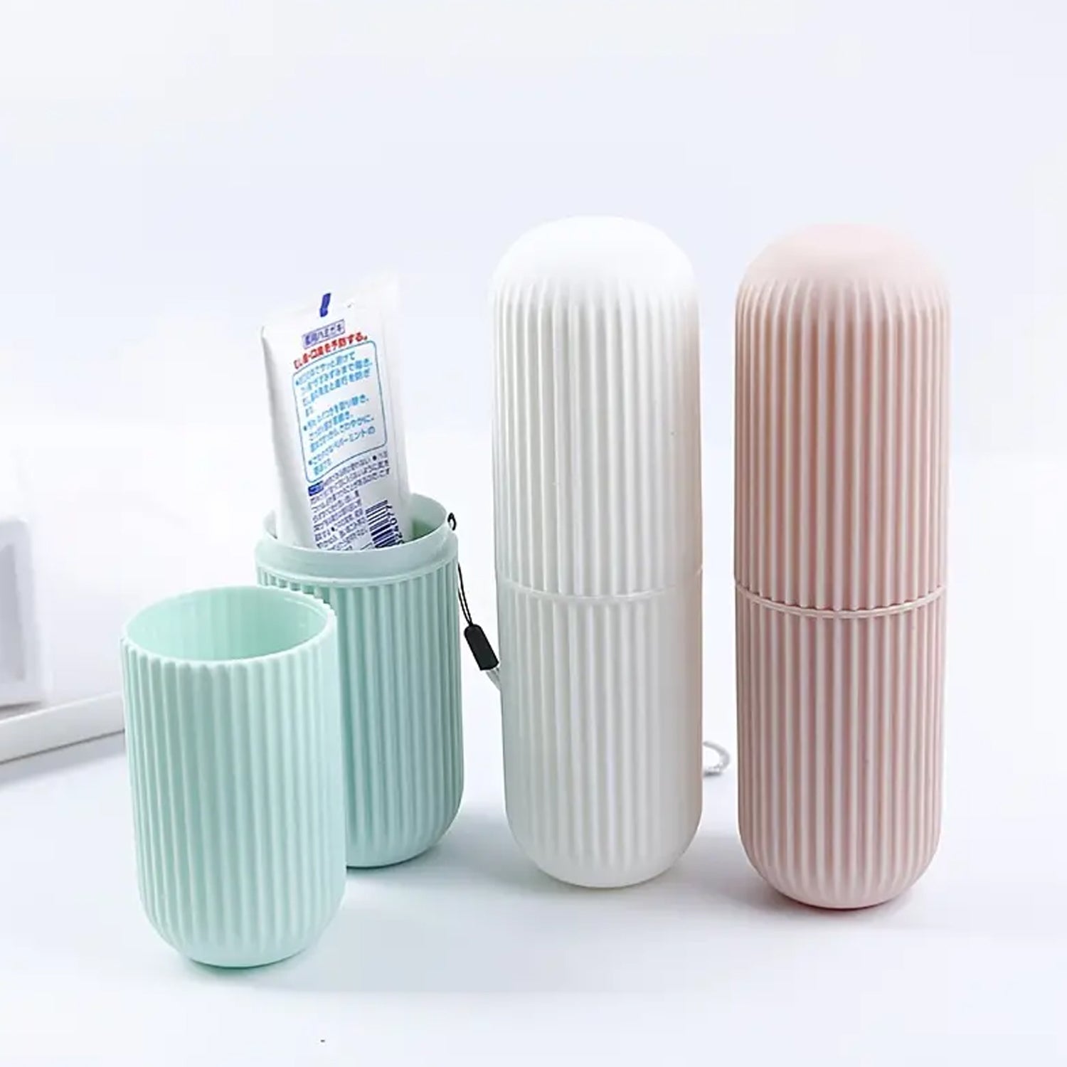 0308 Travel Toothbrush Holder, Portable Toothbrush Case for Traveling, Camping, Capsule Shape Travel Toothbrush Toothpaste Case Holder Portable Toothbrush Storage Plastic Toothbrush Holder With Rope and Brush Eshaan Traders