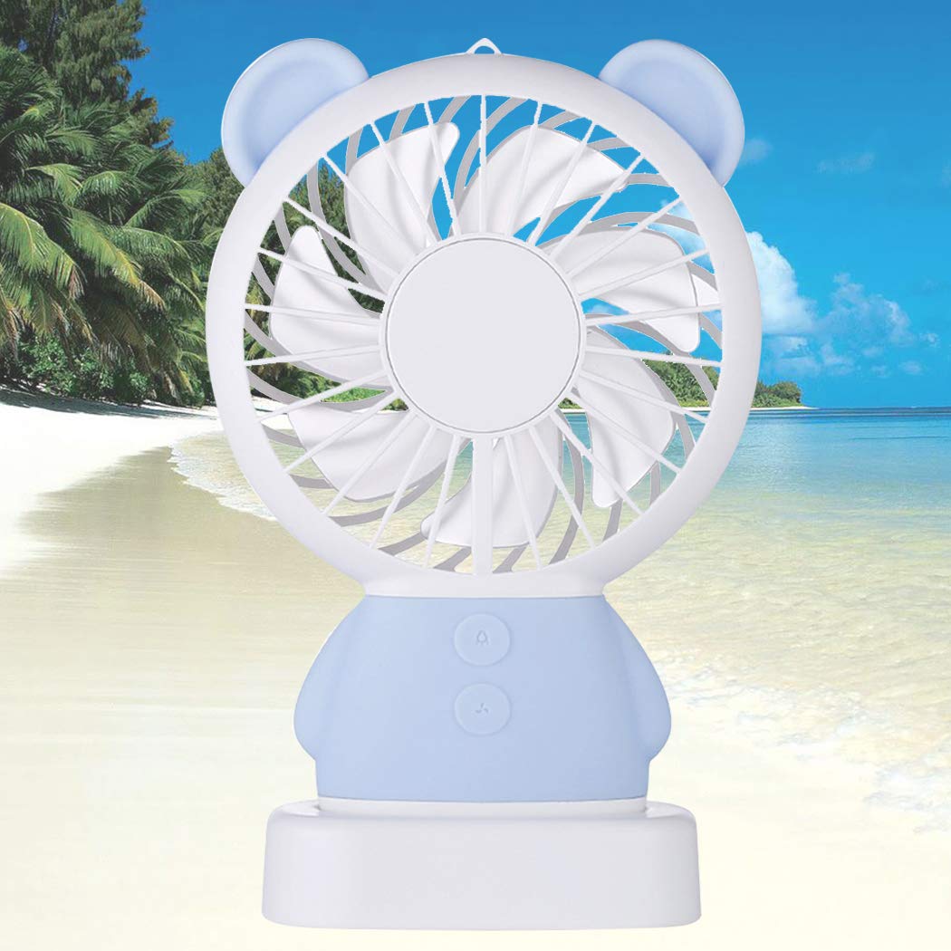 7632 MINI PORTABLE FAN USB RECHARGEABLE HANDHELD BEAR STYLE COLOR CHANGING LED LIGHT POCKET DESK LIGHT FAN DeoDap