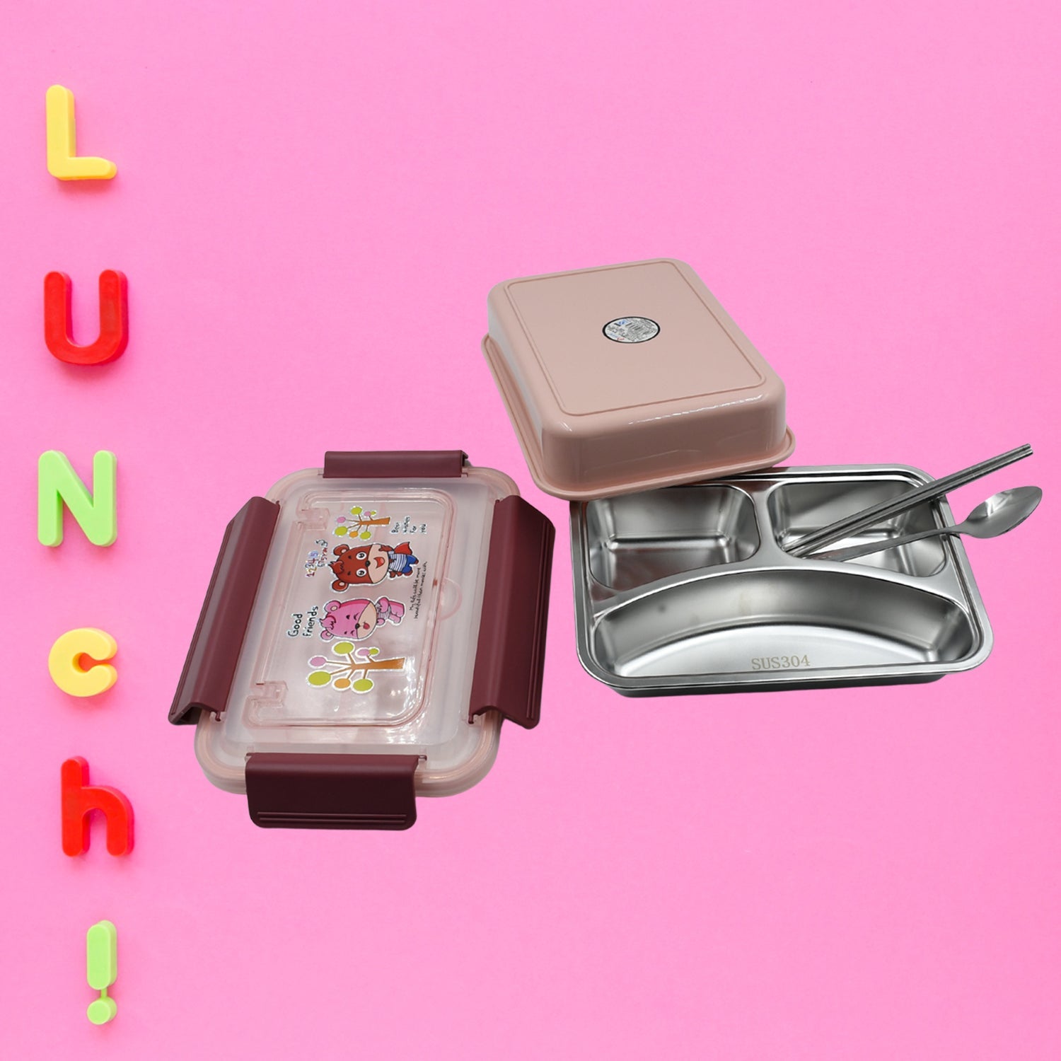 5954 Food‑Safe Materials Kids Lunch Box With steel  Spoon & chopsticks Compartment is Designed Made of 304 Stainless Steel Easy to Clean for School for Camping for Work for Home, Office Eshaan Traders