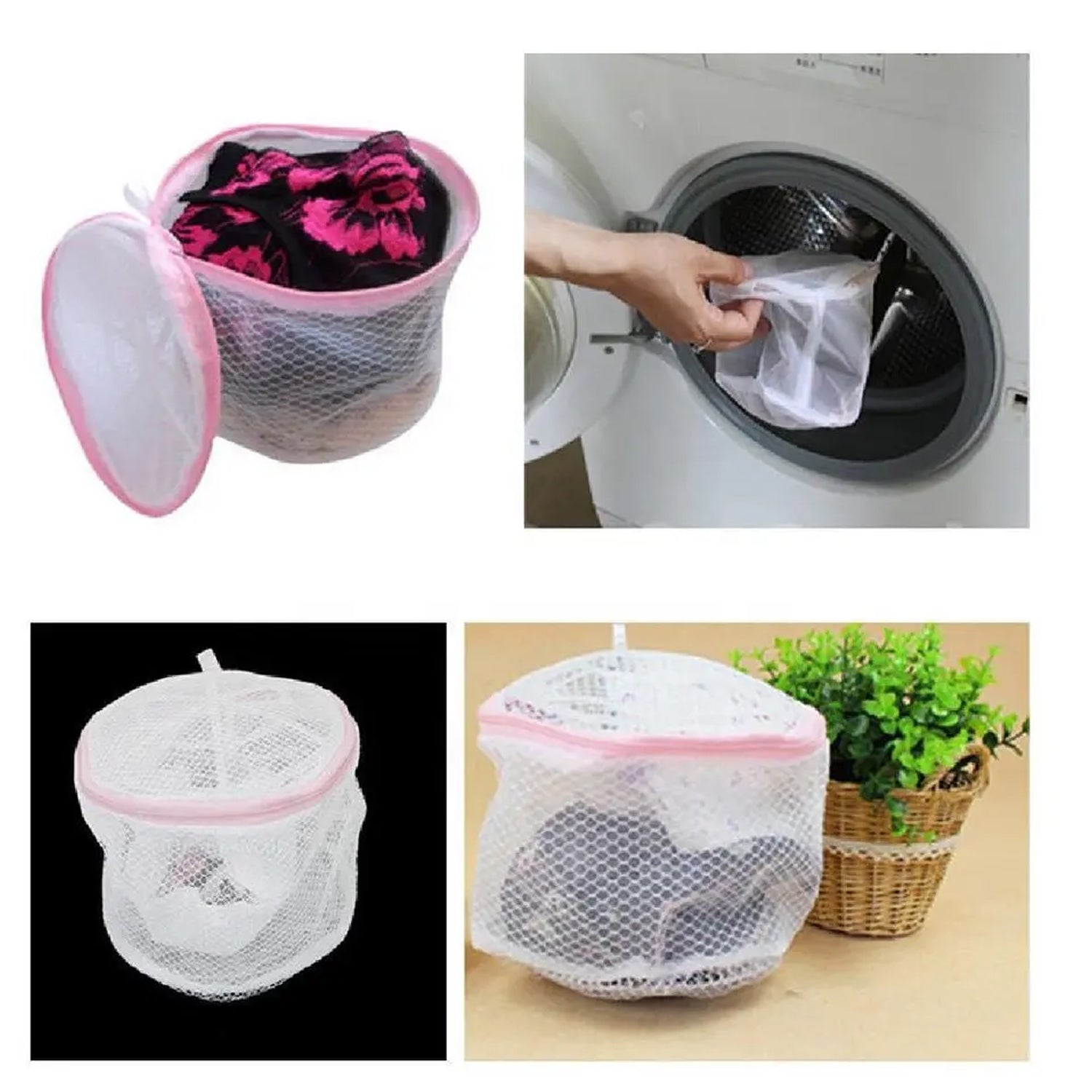 8359 Small Round cloth washing Laundray bag | washing net bag Pouch | Mesh Laundry Bag with rust free zipper for Washing, socks and underwear (1 Pc) Eshaan Traders