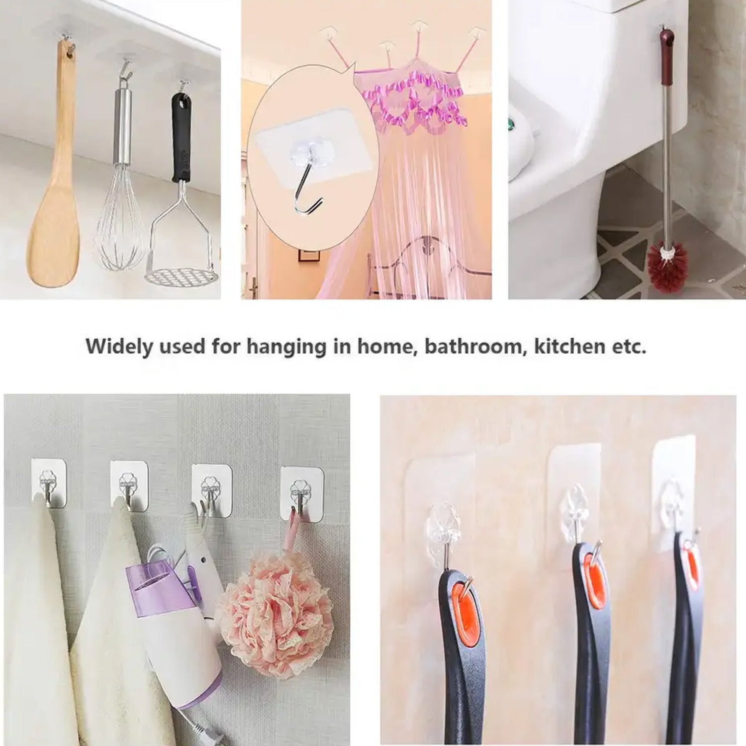 1609 Self Adhesive Heavy Duty Waterproof Transparent Sticky Plastic & Stainless Steel Wall Hooks (10 Pc Set) Eshaan Traders