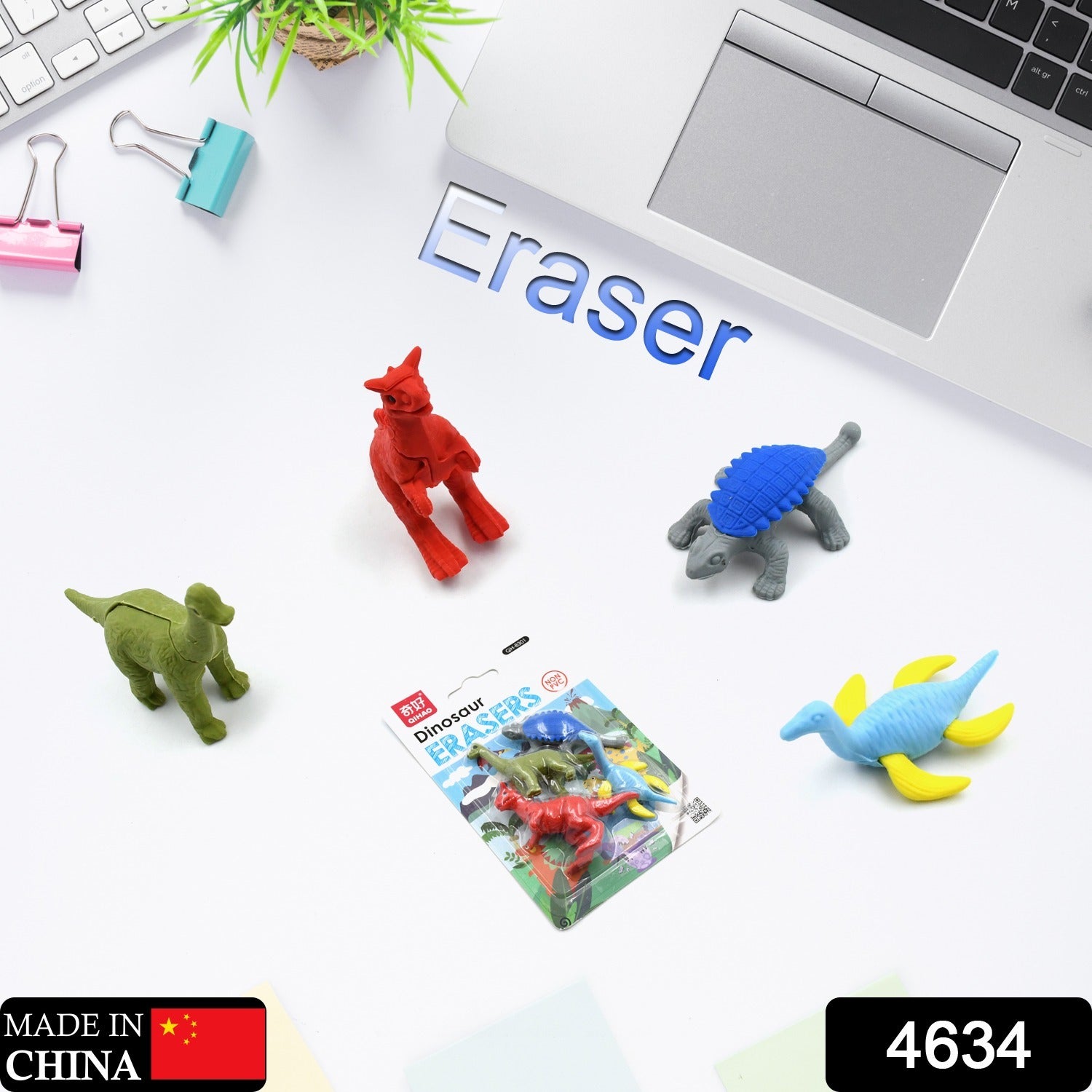 4634 Small Dinosaur Shaped Erasers Animal Erasers for Kids, Dinosaur Erasers Puzzle 3D Eraser, Desk Pets for Students Classroom Prizes Class Rewards Party Favors for Toddlers, Soft Non-Dust Stationery Activity Toy, for School Supplies (4 Pc Set) Eshaan Traders