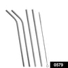 0579 Set of 4 Stainless Steel Straws & Brush (2 Straight straws, 2 Bent straws, 1 Brush) Eshaan Traders