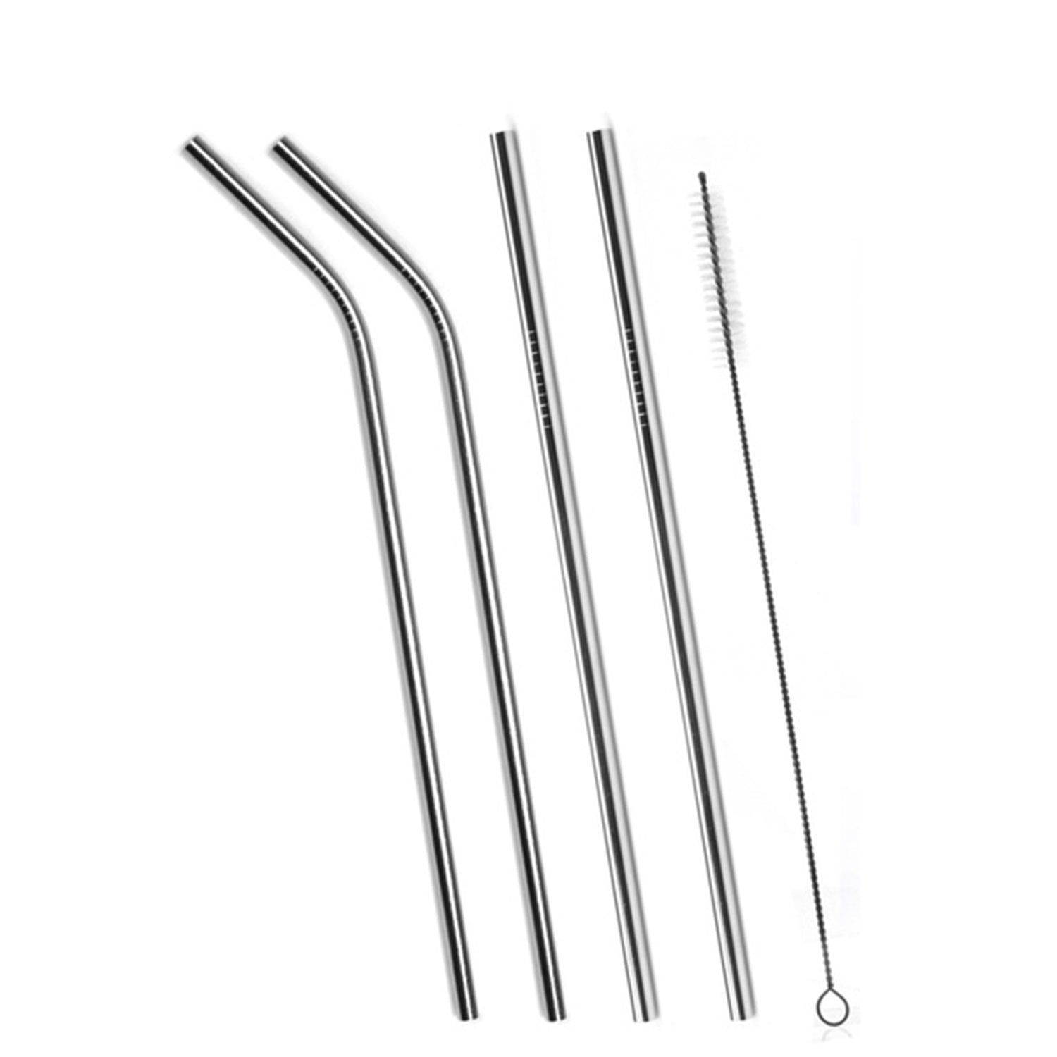 0579 Set of 4 Stainless Steel Straws & Brush (2 Straight straws, 2 Bent straws, 1 Brush) Eshaan Traders