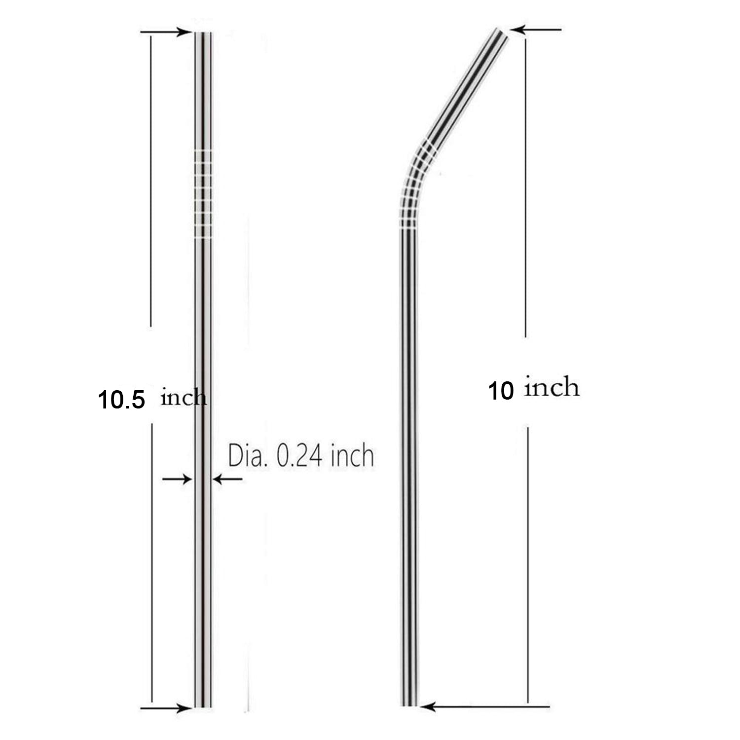 0579 Set of 4 Stainless Steel Straws & Brush (2 Straight straws, 2 Bent straws, 1 Brush) Eshaan Traders