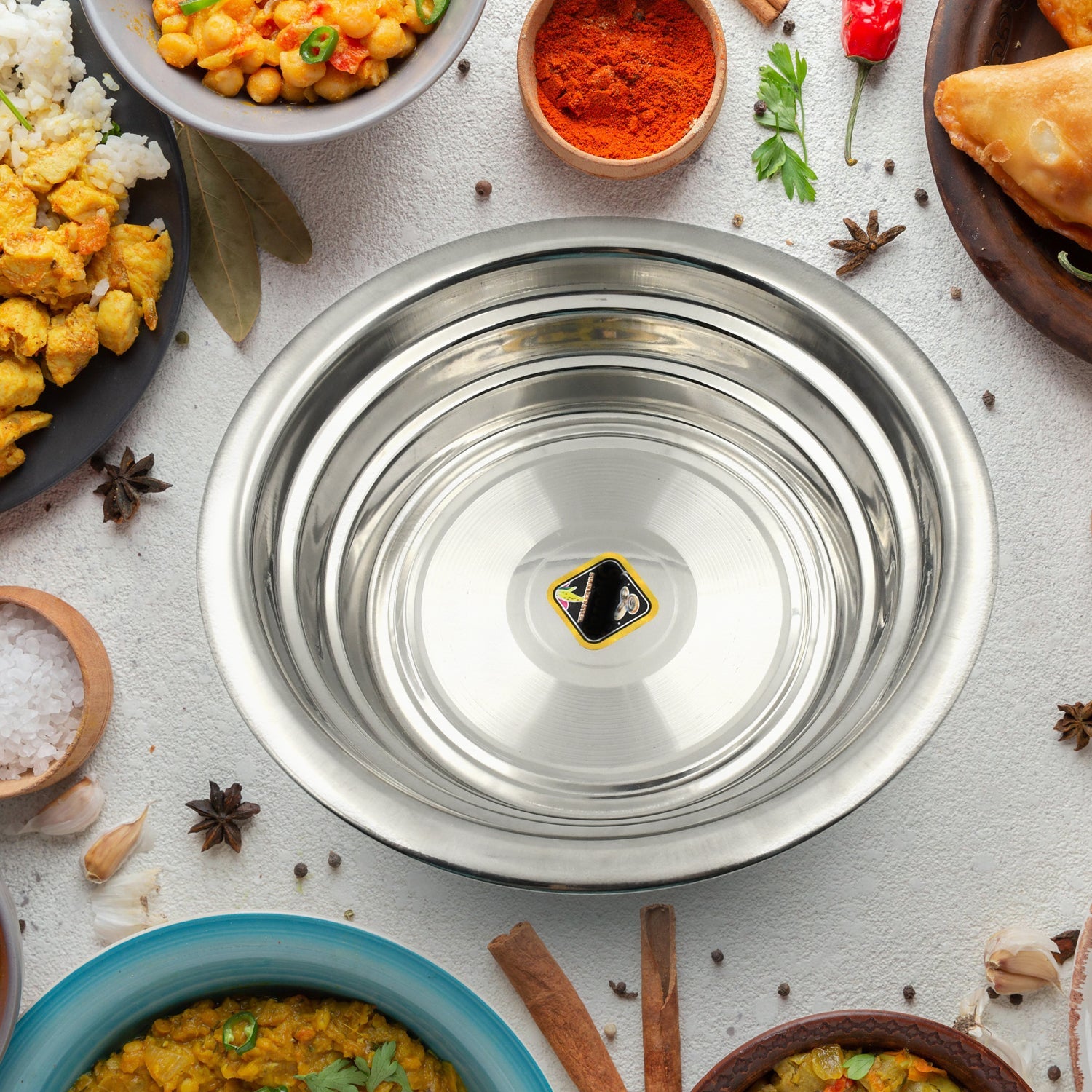 3348 Multipurpose Stainless Steel Bowl/ Plate Stainless Steel Snacks Serving Bowl/Plate| Set of 1 Small Bowl/Plate| 20 cm| Design Steel Plate| Steel Deep Plate Breakfast Serving Plate| Steel Halwa Plate For  Kitchen Tool (1 Pc) Eshaan Traders