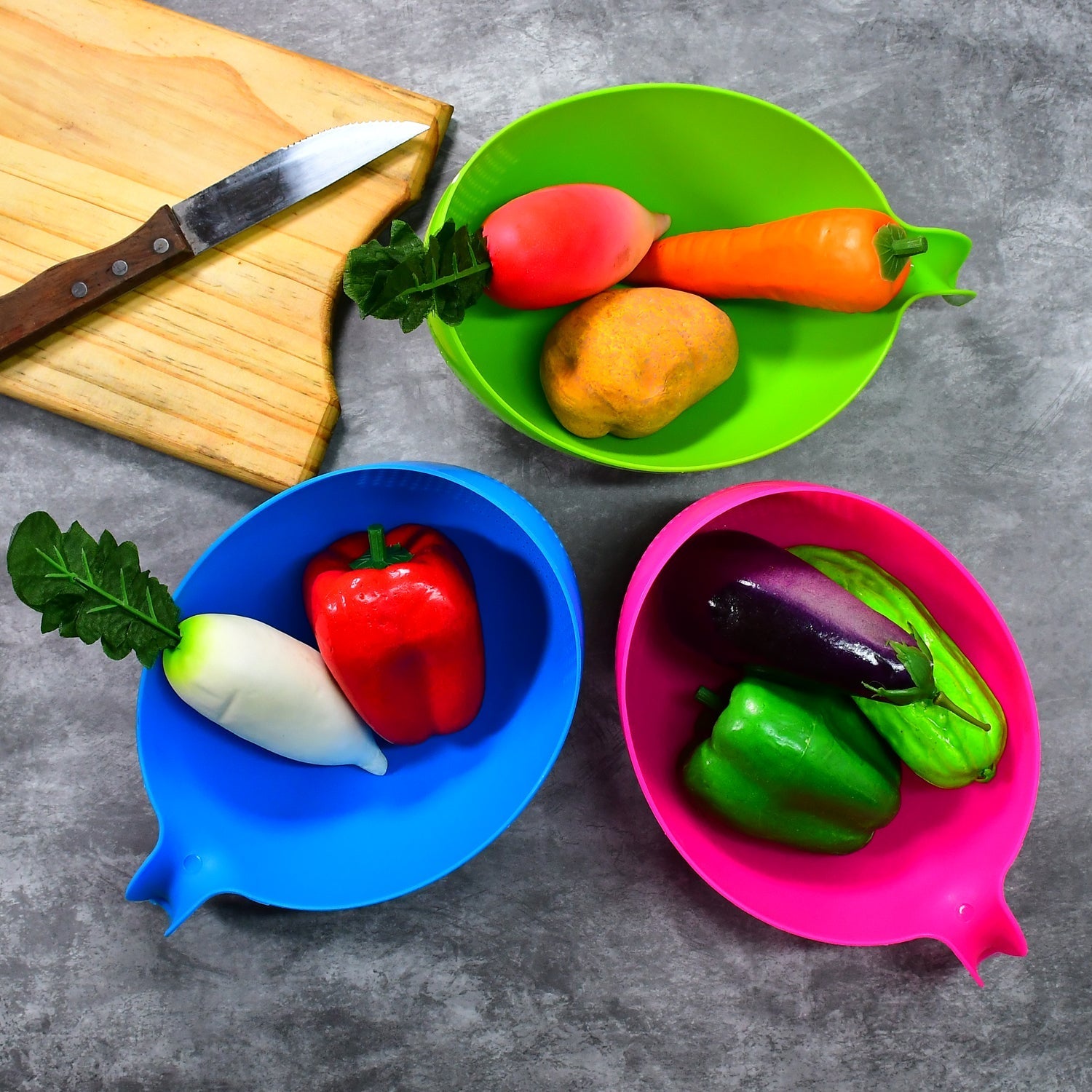 2068 Plastic Rice Bowl/Food Strainer Thick Drain Basket with Handle for Rice, Vegetable & Fruit (set of 3pcs) DeoDap