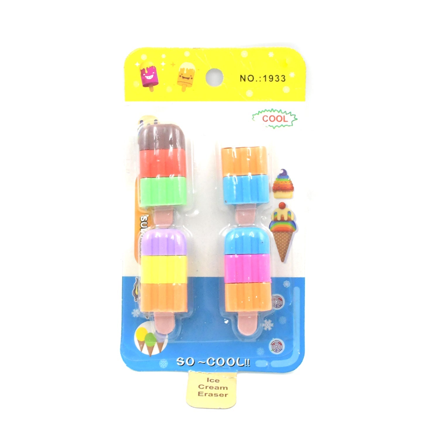 4349 Ice cream Shape Eraser for Girls & Boys 3D Eraser for School B'Day Return Gift Ice Cream Theme Shape Erasers Pencils Set for Kids Educational Stationary kit, School Supplies (1 Set 4 Pc) Eshaan Traders